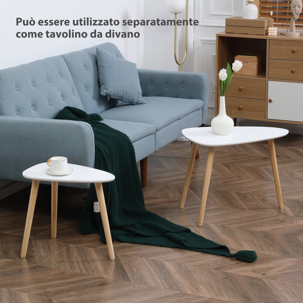 Easycomfort Set 2 Tavolini da Salotto Impilabili Stile Nordico with Gambe in Legno, white