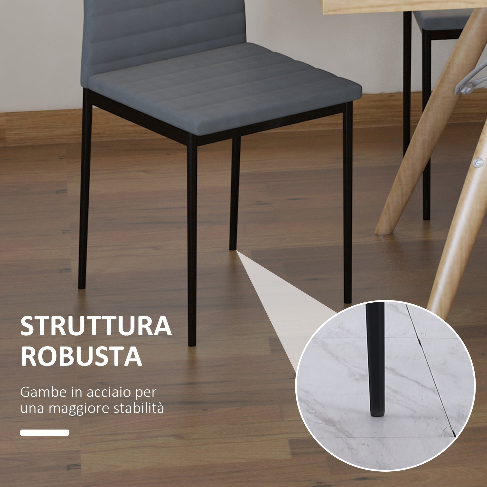 EasyComfort Set 4 Sedie per Soggiorno Imbottite in Tessuto, Sedie Sala da Pranzo Moderne with Gambe in Metallo, Capacità 120 kg, Grigio