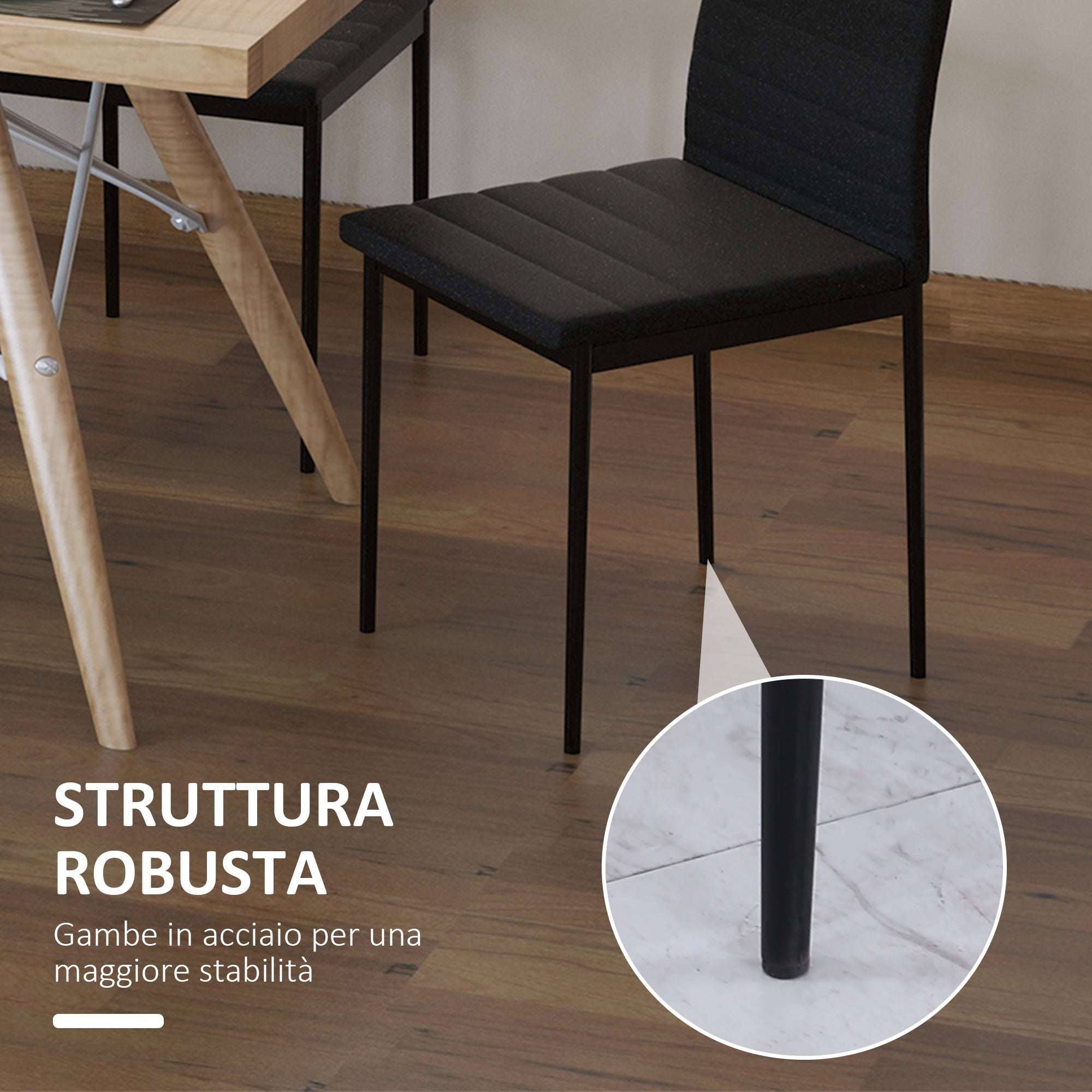 Easycomfort Set 4 Sedie Imbottite per Soggiorno o Sala da Pranzo, Sedie da Cucina Moderne, in Metallo e Tessuto black