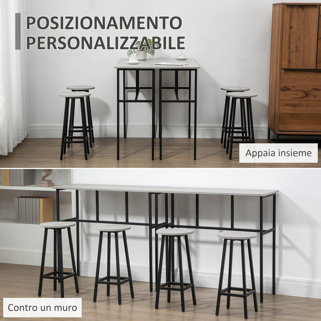 Easycomfort Set da Bar 6 Pezzi with 4 Sgabelli da Bar e 2 Tavoli Alti in Legno Truciolato e Acciaio per Cucina e Soggiorno, Grigio