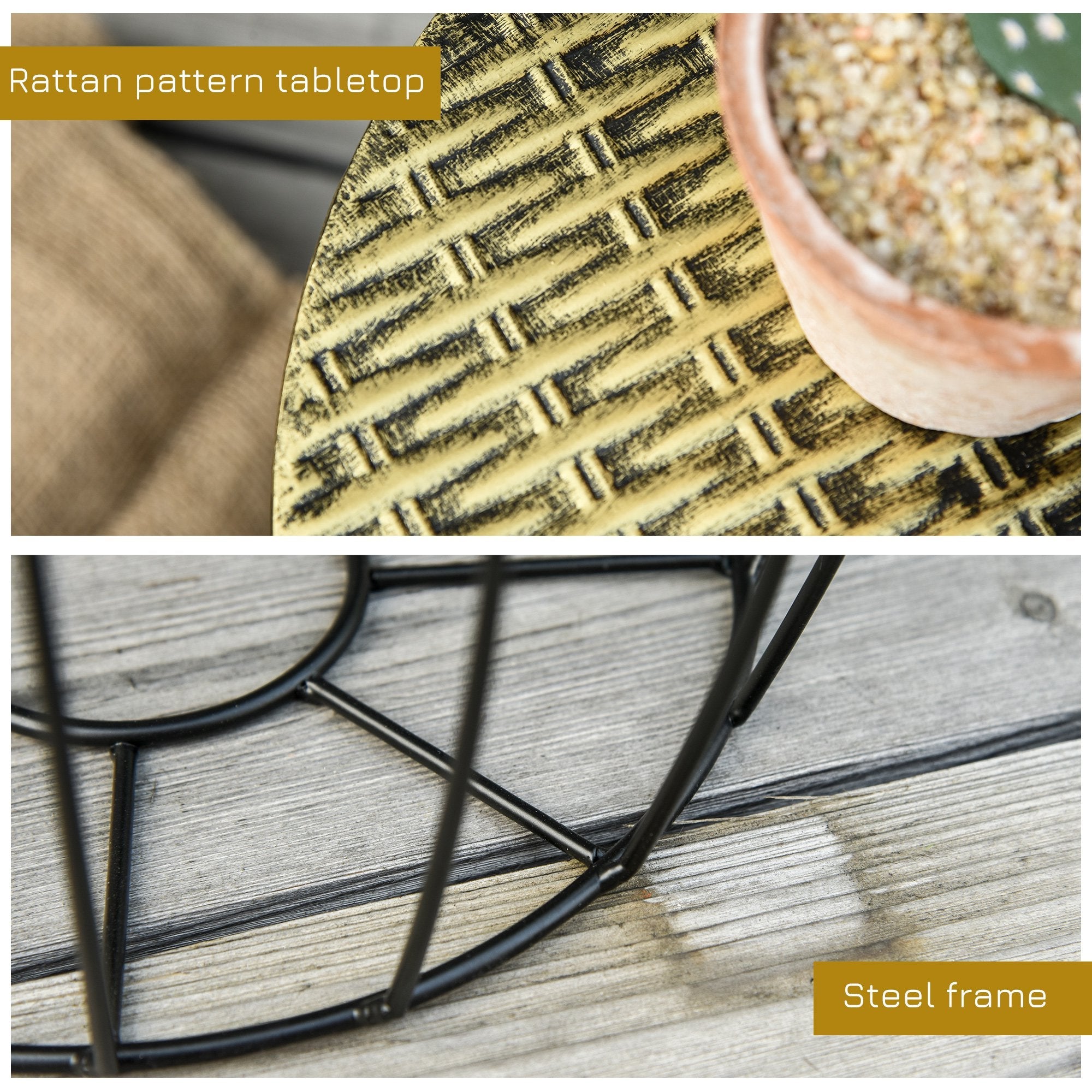 Easycomfort Set da Giardino Esterno, 3 Tavolini da Balcone Impilabili, Arredamento da Giardino Stile Industriale in Metallo black