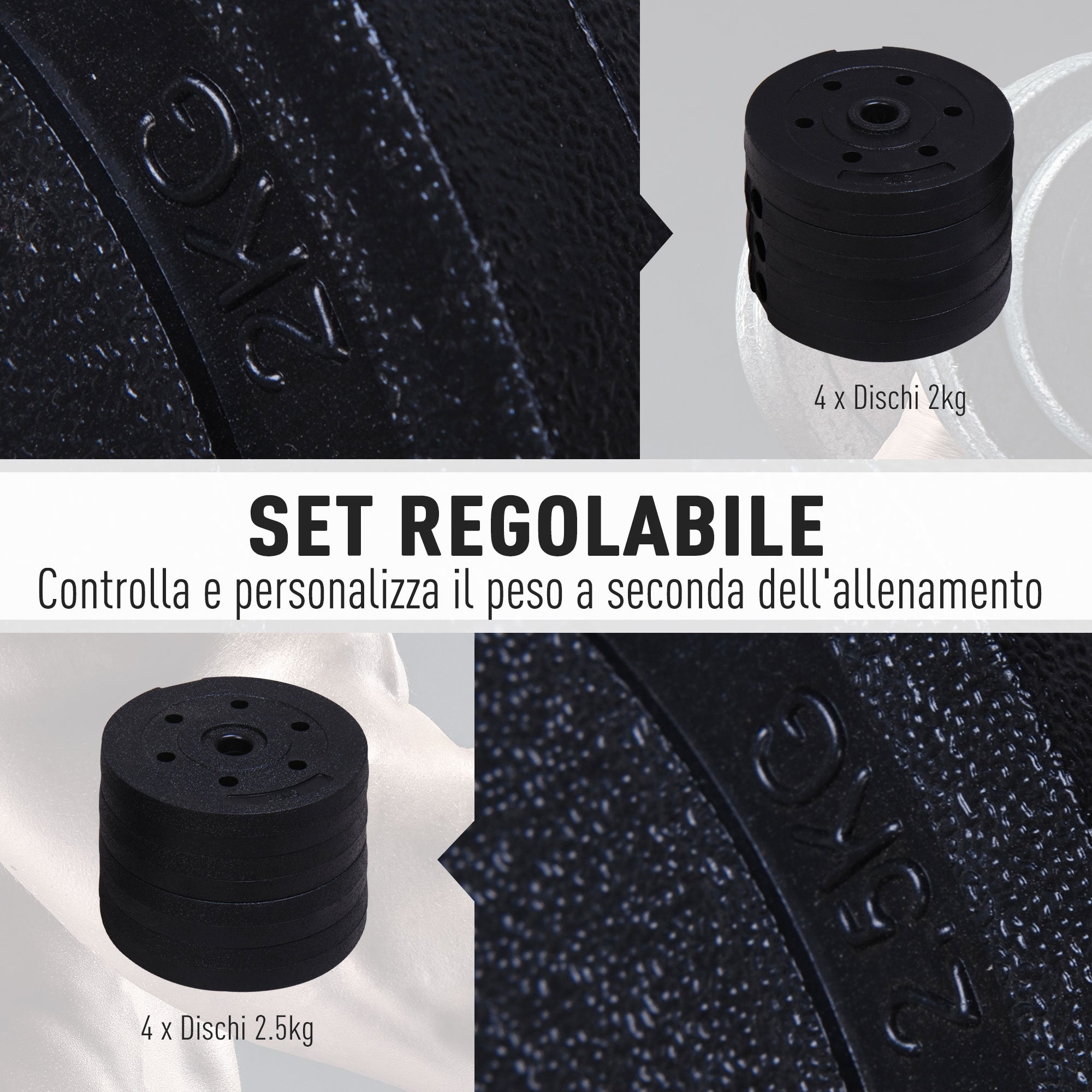Easycomfort Set Manubri Palestra 20kg (4x2.5kg, 4x2kg) with 8 Dischi da 2kg, 2.5kg, Ø25mm, per Allenamento a Casa
