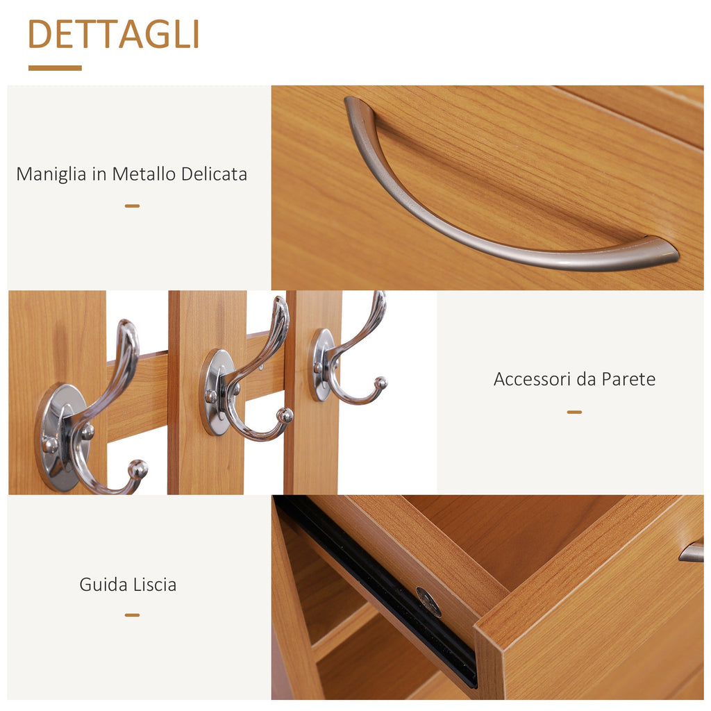 Easycomfort Set Mobili Ingresso Moderno with Scarpiera e Specchio, Appendiabiti da Ingresso with 6 Ganci, 2 Ripiani Regolabili e Cassetti in Legno per Corridoio, 90x24x177 cm, Legno