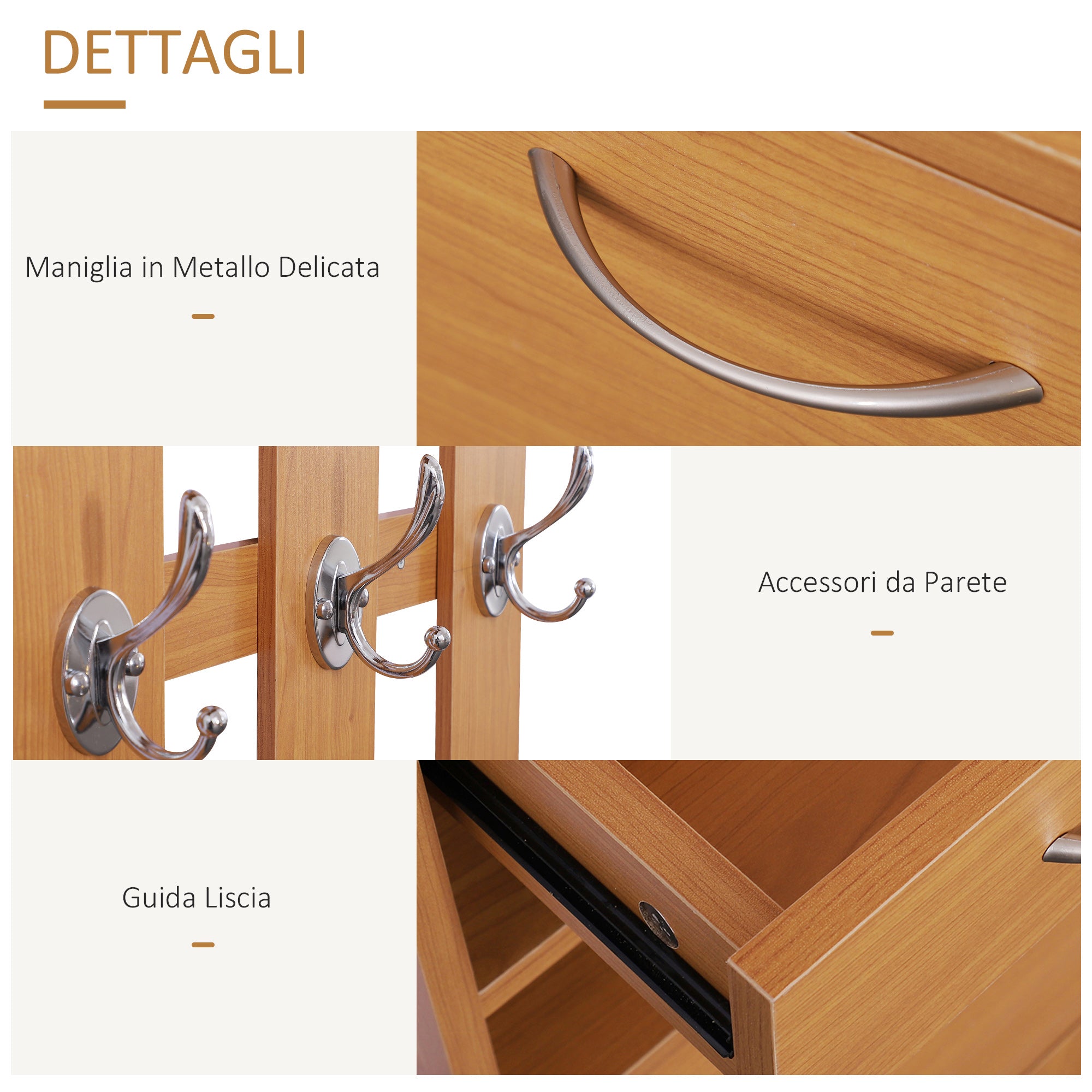 Easycomfort Set Mobili Ingresso Moderno with Scarpiera e Specchio, Appendiabiti da Ingresso with 6 Ganci, 2 Ripiani Regolabili e Cassetti in Legno per Corridoio, 90x24x177 cm, Legno
