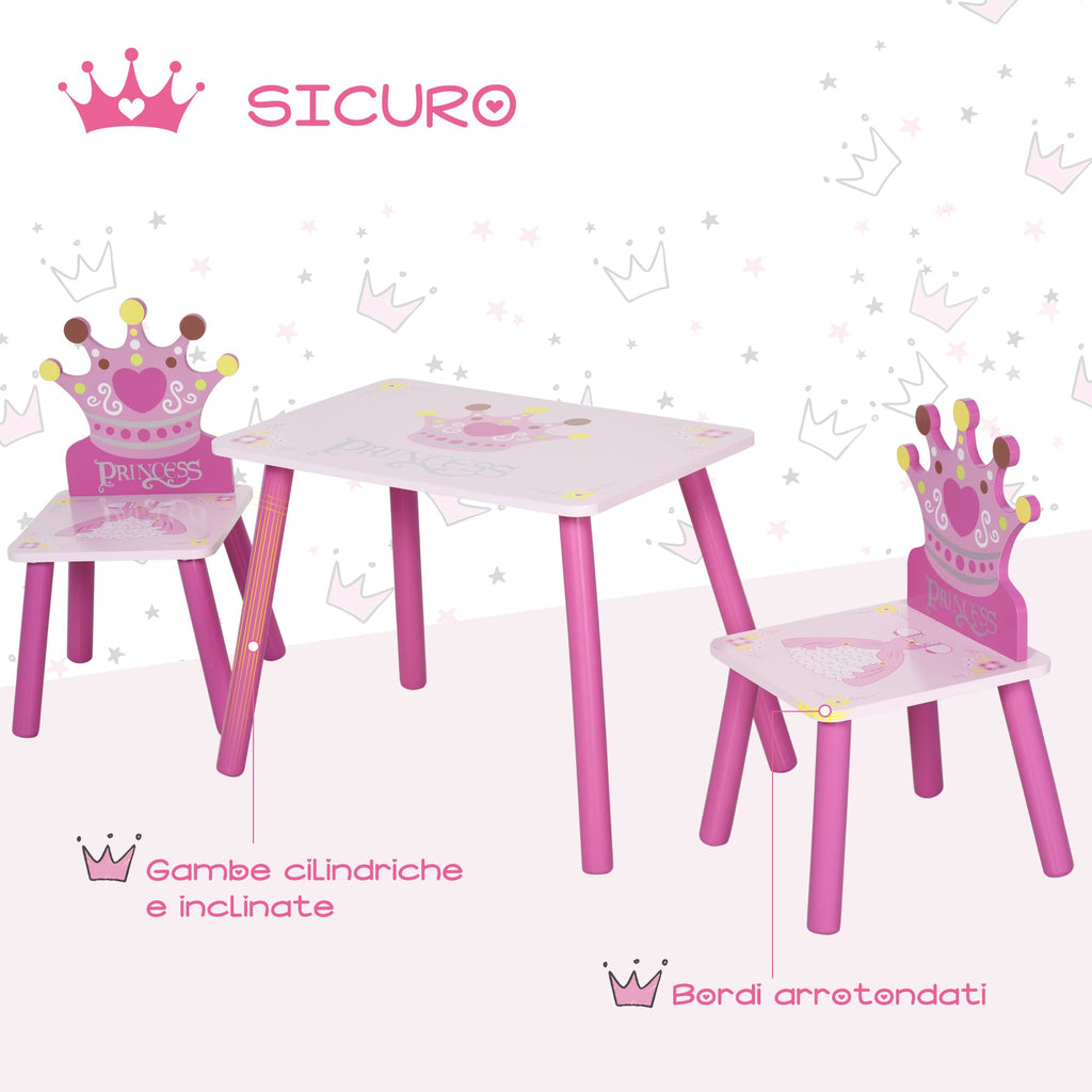 EasyComfort kinderset tafel en 2 stoelen met kroonrugleuning - roze