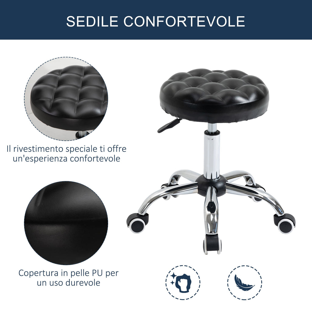 Easycomfort Sgabello ad Altezza Regolabile with 5 Ruote, in Acciaio, Gommapiuma e pelle PU, ?48x47-59Acm