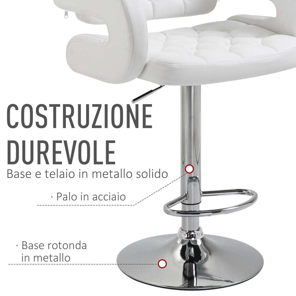 EasyComfort Sgabello Alto Moderno da Bar with Schienale e Braccioli, Regolabile e Girevole, per Cucina o Pub, 64x50x94-114cm, Bianca