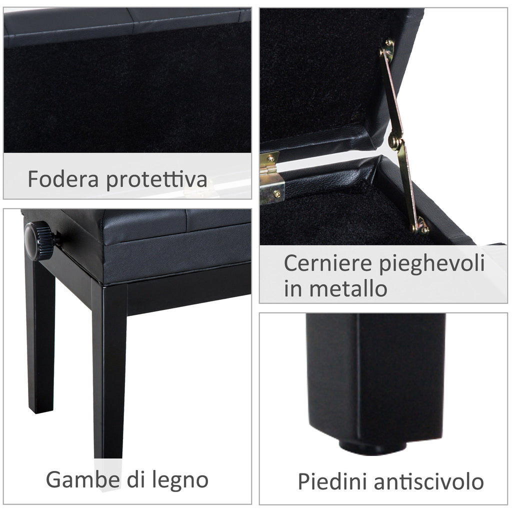 EasyComfort Sgabello per Pianoforte pianobank met opbergruimte, verstelbaar, zwart