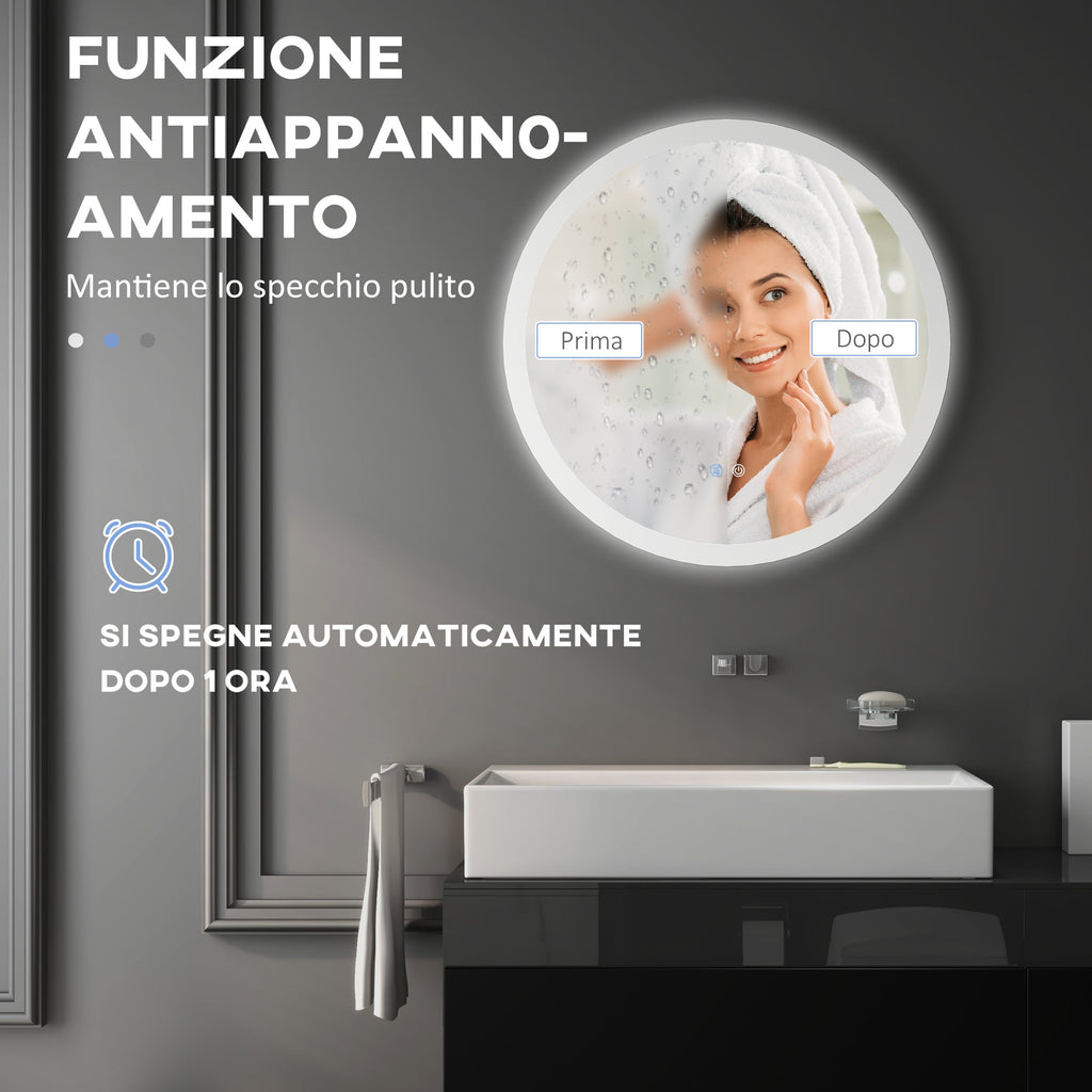 EasyComfort LED-badkamerspiegel anti-condens Ø70 cm, 3 kleuren, dimbaar
