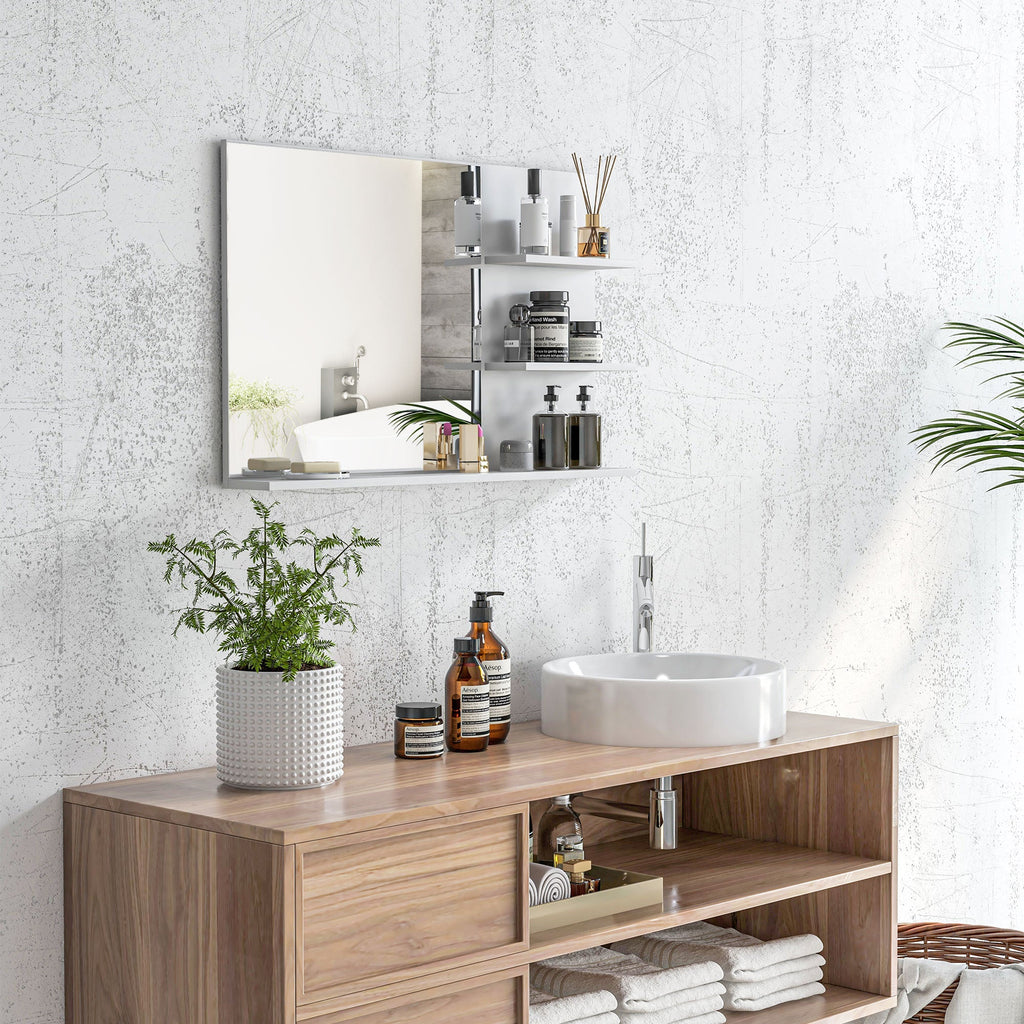 EasyComfort Badkamerspiegel met 2 zijplanken en onderplank, MDF & glas, 75x10x48 cm, wit