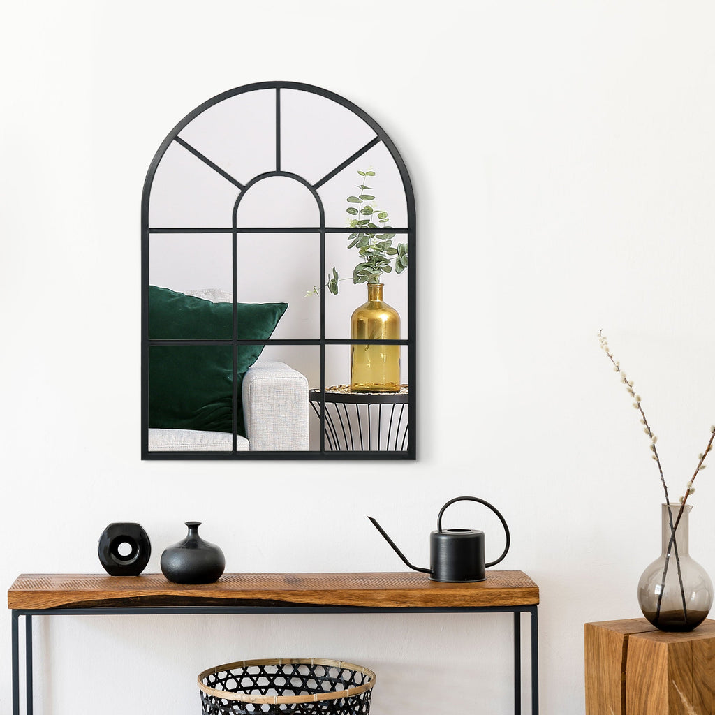Easycomfort Specchio Moderno wall-mounted e a forma di Arco 70x50 cm per Camera da Letto e Soggiorno, in Metallo black e Vetro