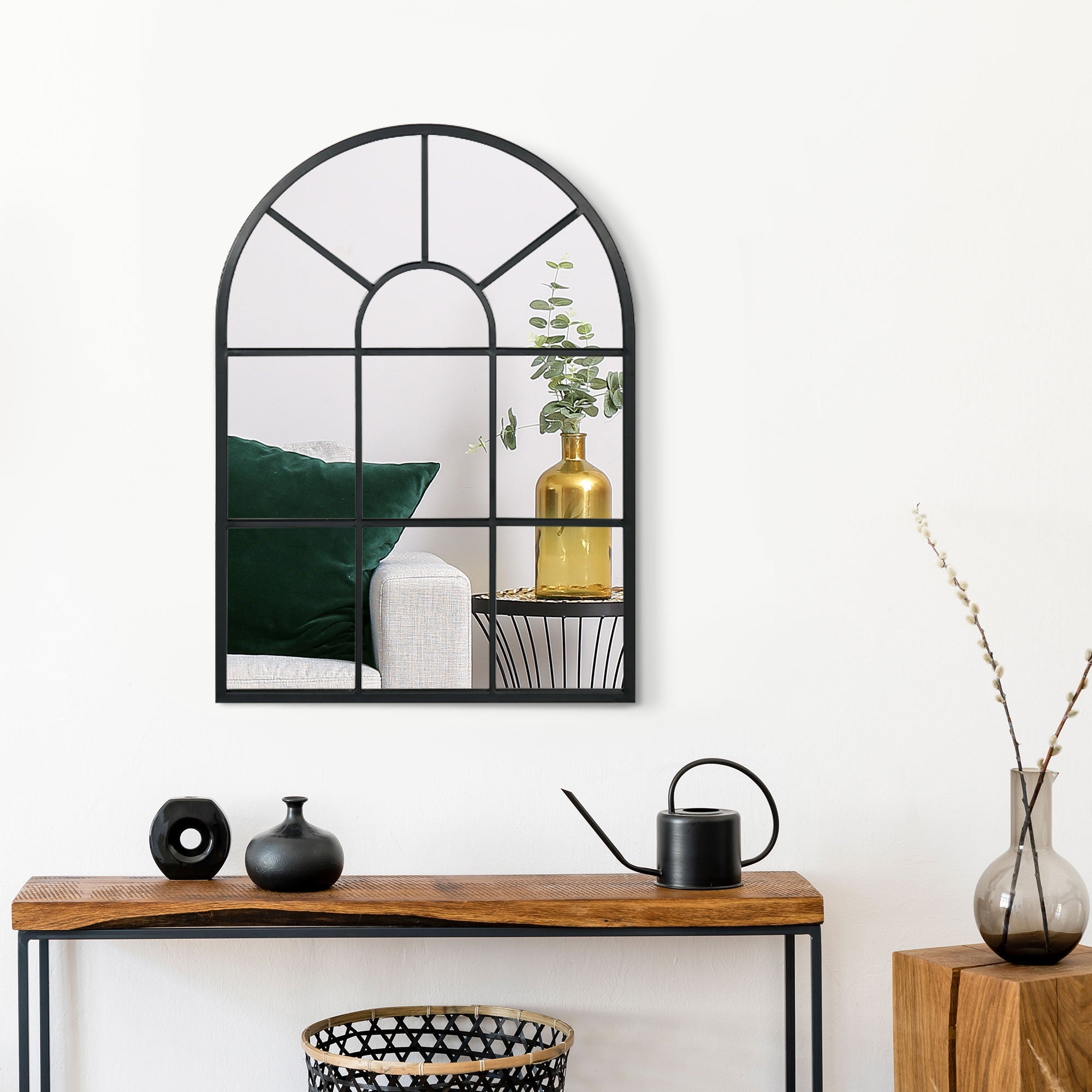 Easycomfort Specchio Moderno wall-mounted e a forma di Arco 70x50 cm per Camera da Letto e Soggiorno, in Metallo black e Vetro