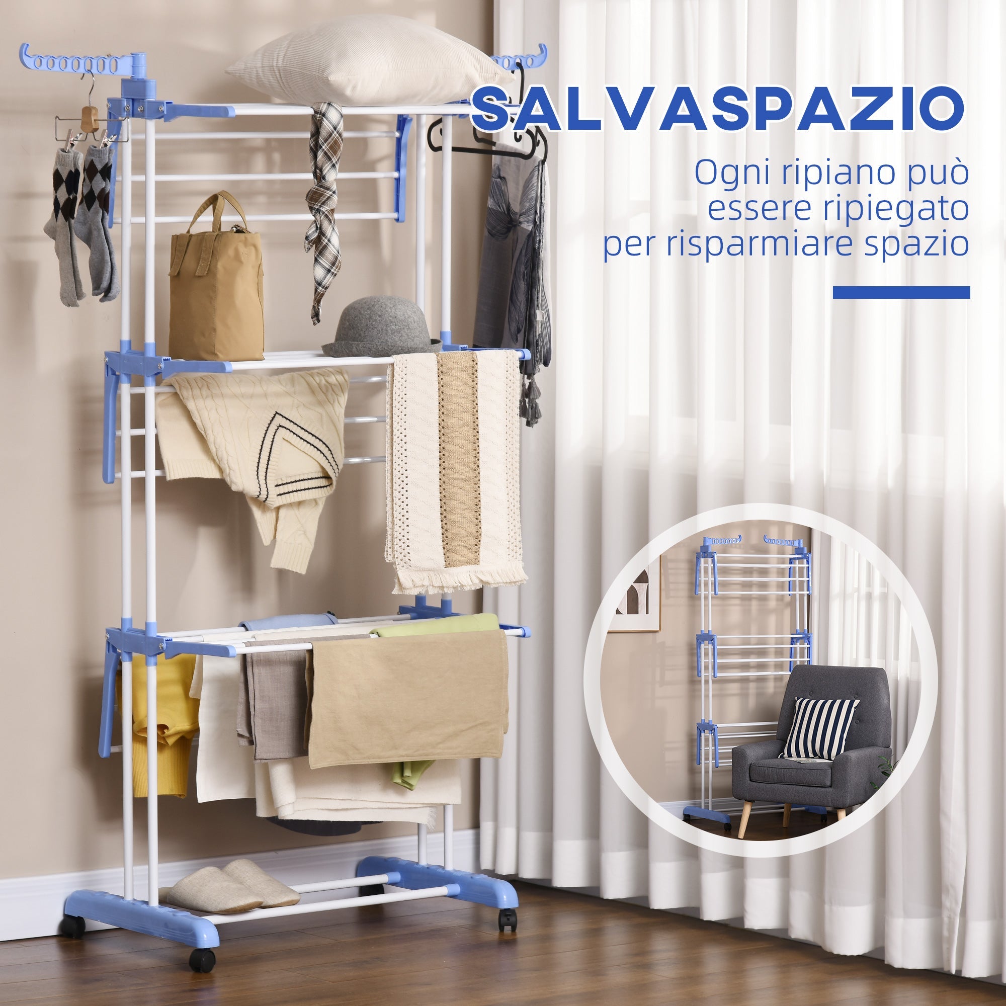 EasyComfort Vouwbaar droogrek 4 niveaus, 73x64x177 cm