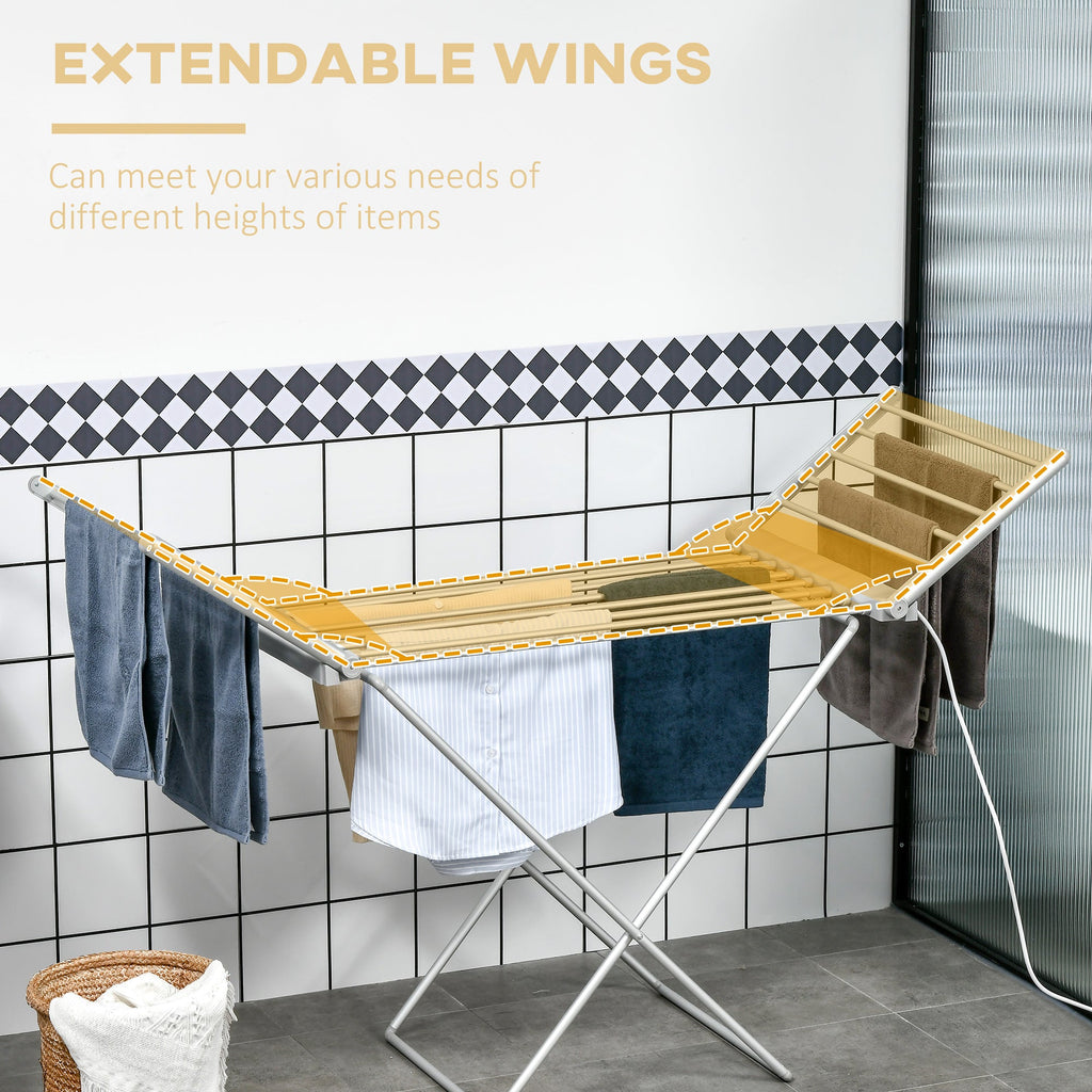Easycomfort Stendino Elettrico Riscaldato with Ali Pieghevole Salvaspazio in Lega di Alluminio, 144x53x91cm, Argento