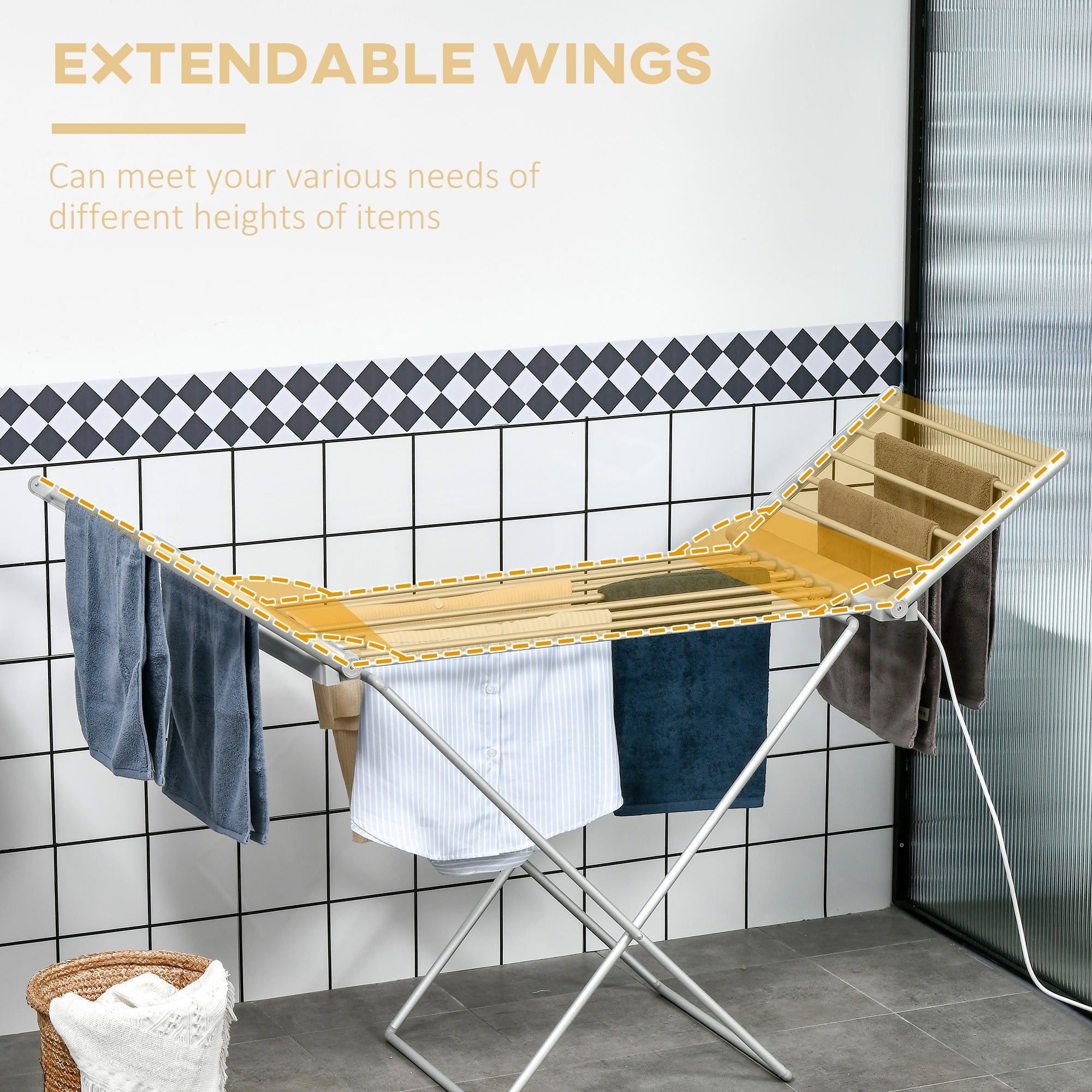 Easycomfort Stendino Elettrico Riscaldato with Ali Pieghevole Salvaspazio in Lega di Alluminio, 144x53x91cm, Argento
