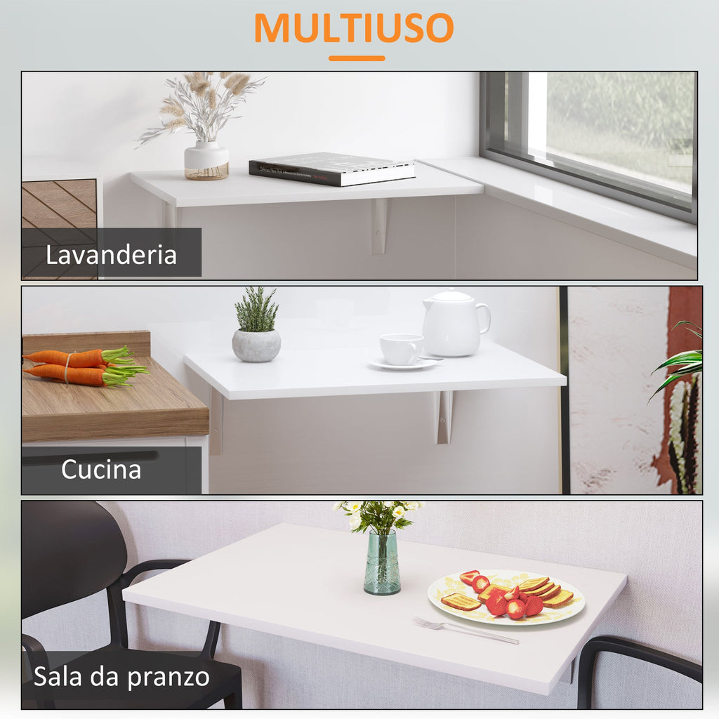 Easycomfort Tavolino a Muro Pieghevole Salvaspazio in MDF e Telaio in Metallo, per Cucina Salotto, white, 60x40x20cm