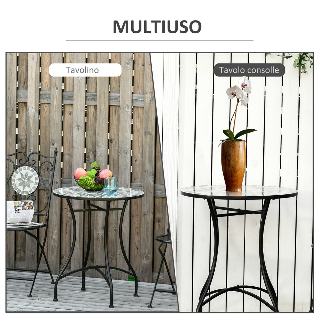 EASYCOMFORT Garden Coffee Table in Metal and Ceramic, Outdoor Table for Terrace or Balcony, Ф60x71cm, Black