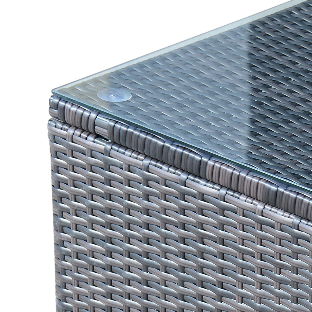 Easycomfort Tavolino da Giardino in Vetro Temperato 5mm Rettangolare Esterno Rattan 85 x 50 x 39 cm Marrone