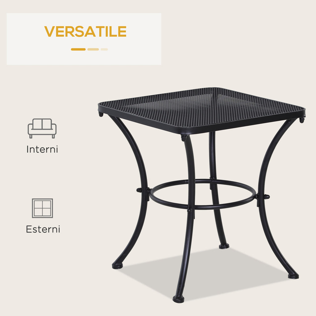 EasyComfort Tavolino da Giardino Quadrato in Acciaio with Piano Traforato, 45x45x50 cm, black