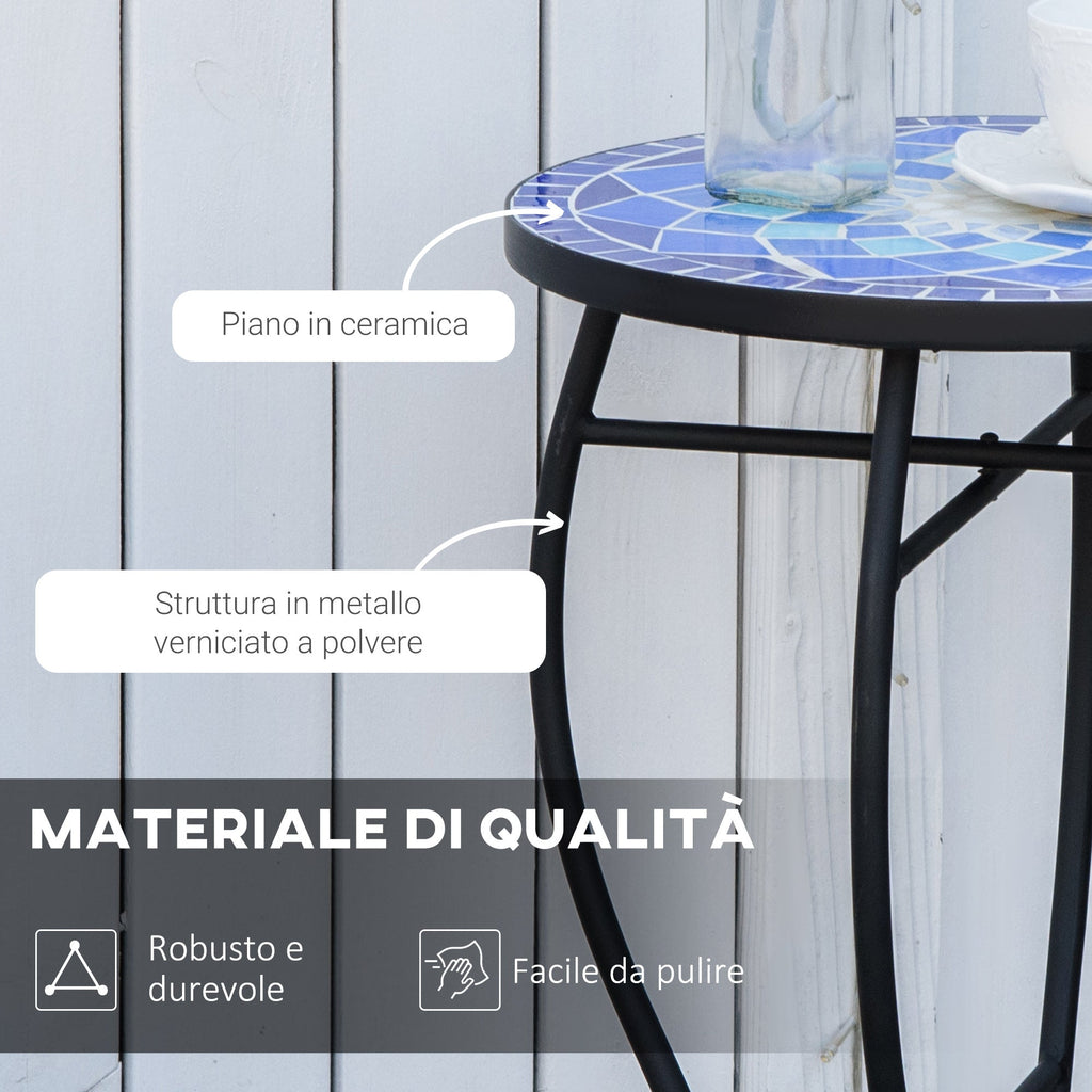 EASYCOMFORT Round Mosaic Garden Coffee Table in Metal with Ceramic Top, Ф35.5x53.5cm