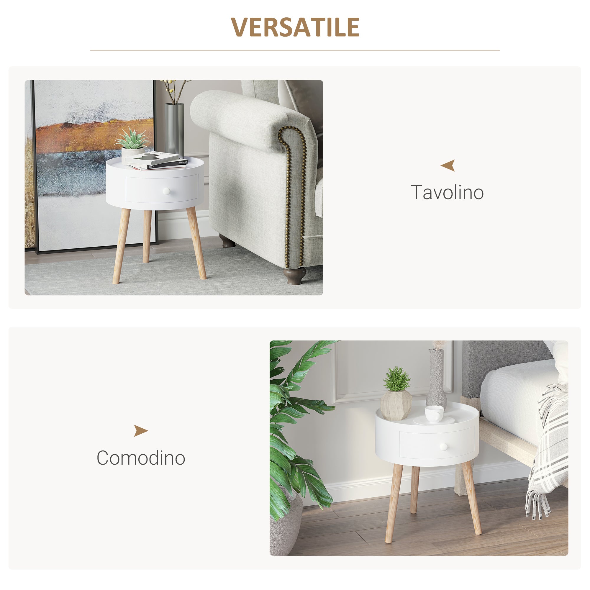 Easycomfort Tavolino da Salotto Moderno in Legno, Tavolino Rotondo with Cassetto, Tavolino da Caffè per Soggiorno e Camera, white
