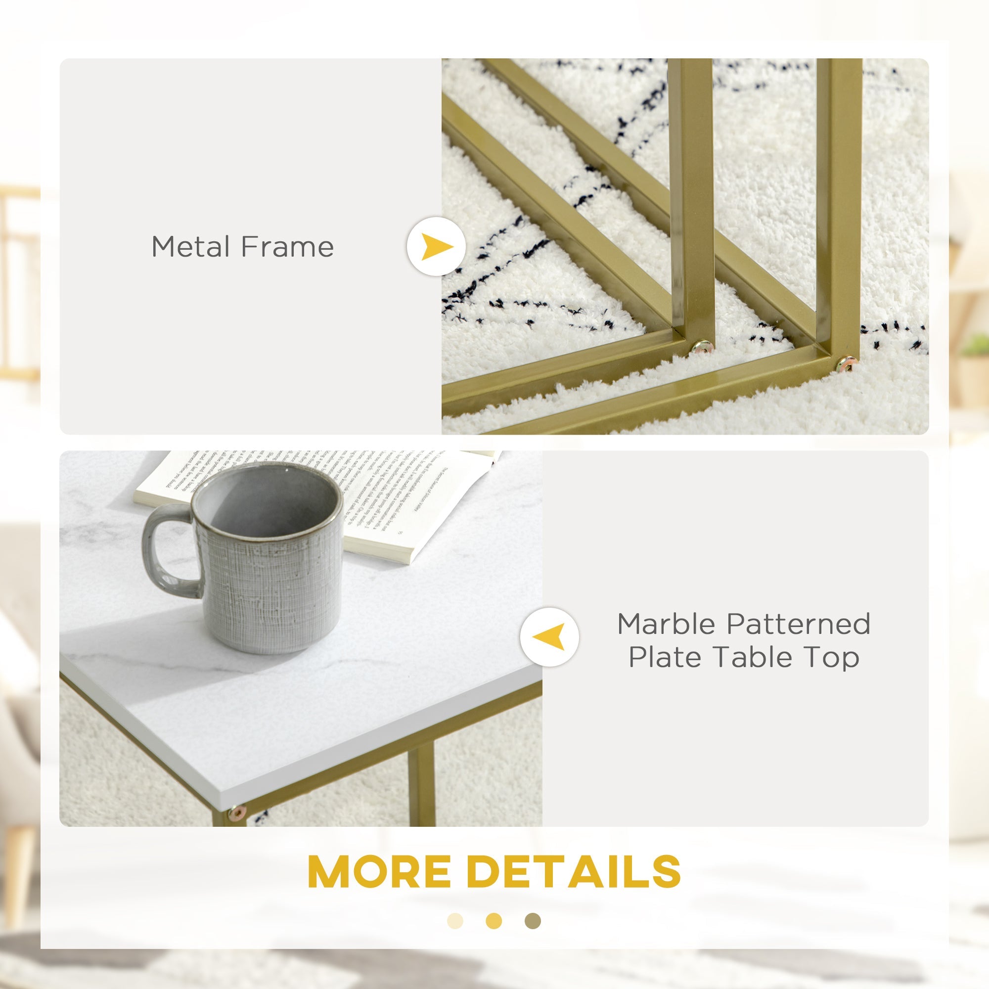 EasyComfort Tavolino da Salotto — Salontafelset 2-delig, stapelbaar, wit/goud
