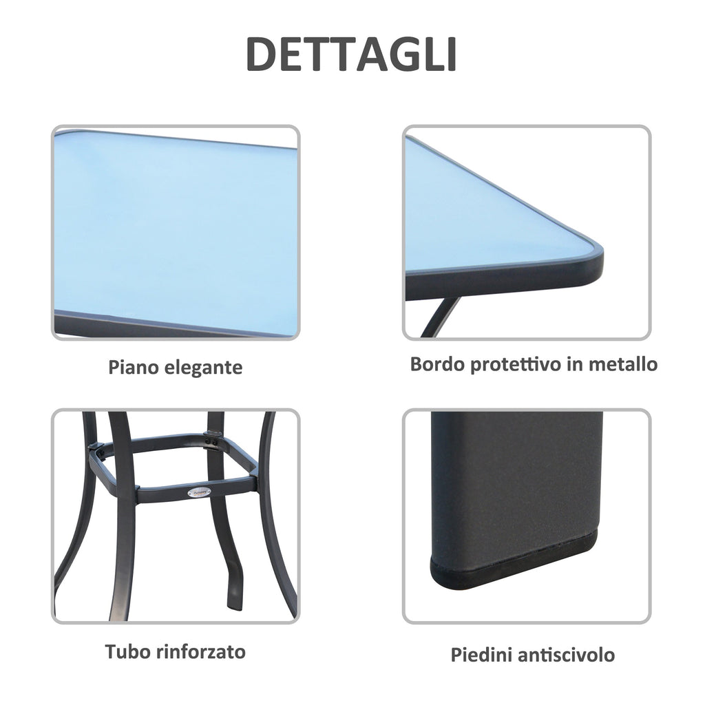 Easycomfort Tavolino Moderno Piano in Vetro Temperato, Tavolo da Giardino Esterno Metallo 68.5x68.5x84cm Grigio