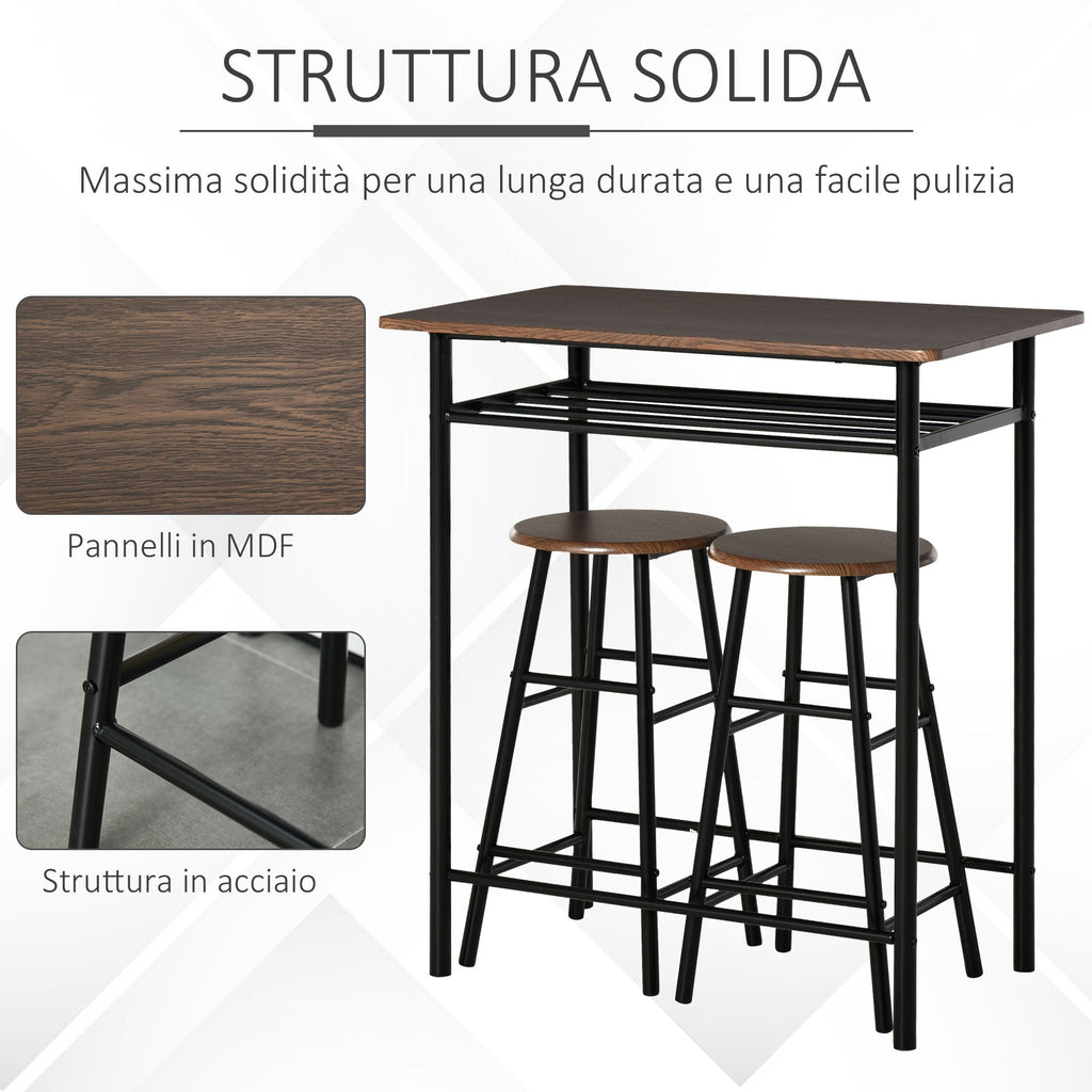 Easycomfort Tavolo Alto with 2 Sgabelli per Cucina, Soggiorno, Bar, Struttura in Acciaio with Poggiapiedi e Mensola