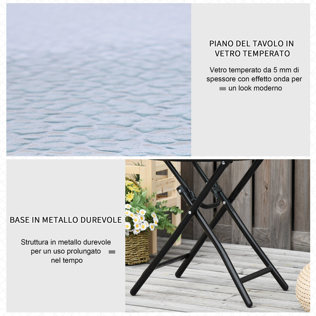 Easycomfort Tavolo da Giardino Pieghevole in Metallo, Tavolino da Giardino Piccolo with Ripiano in Vetro e Blocco di Sicurezza, Φ45x50cm black