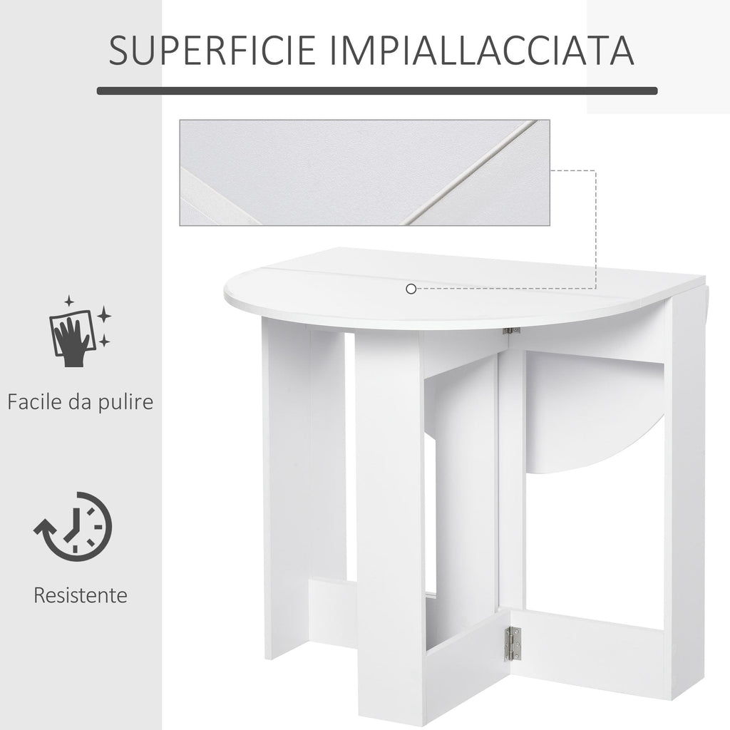 Easycomfort Tavolo Pieghevole da Pranzo a 2 Ribalte, Tavolo da Pranzo Allungabile in Legno Salvaspazio per Cucina e Soggiorno, 104x76x73.7 cm, white