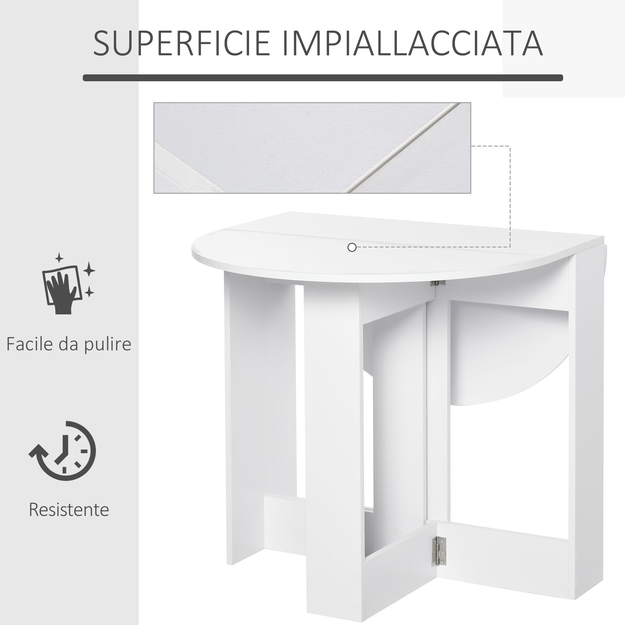 Easycomfort Tavolo Pieghevole da Pranzo a 2 Ribalte, Tavolo da Pranzo Allungabile in Legno Salvaspazio per Cucina e Soggiorno, 104x76x73.7 cm, white