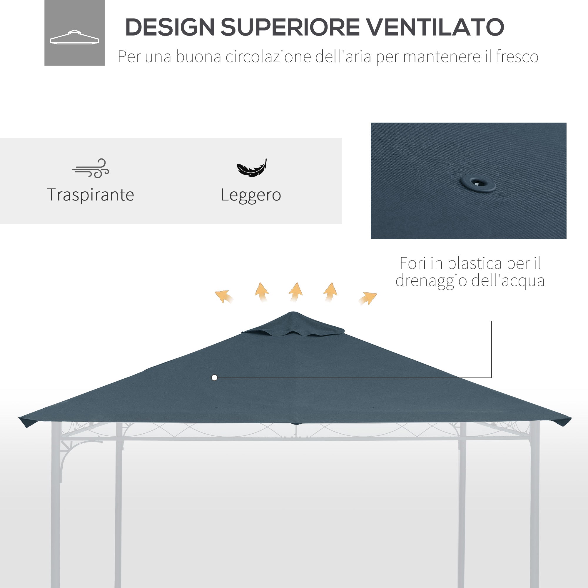 Easycomfort Tetto di Ricambio per Gazebo 3x3 m in Poliestere Grigio with 8 Fori di Ventilazione