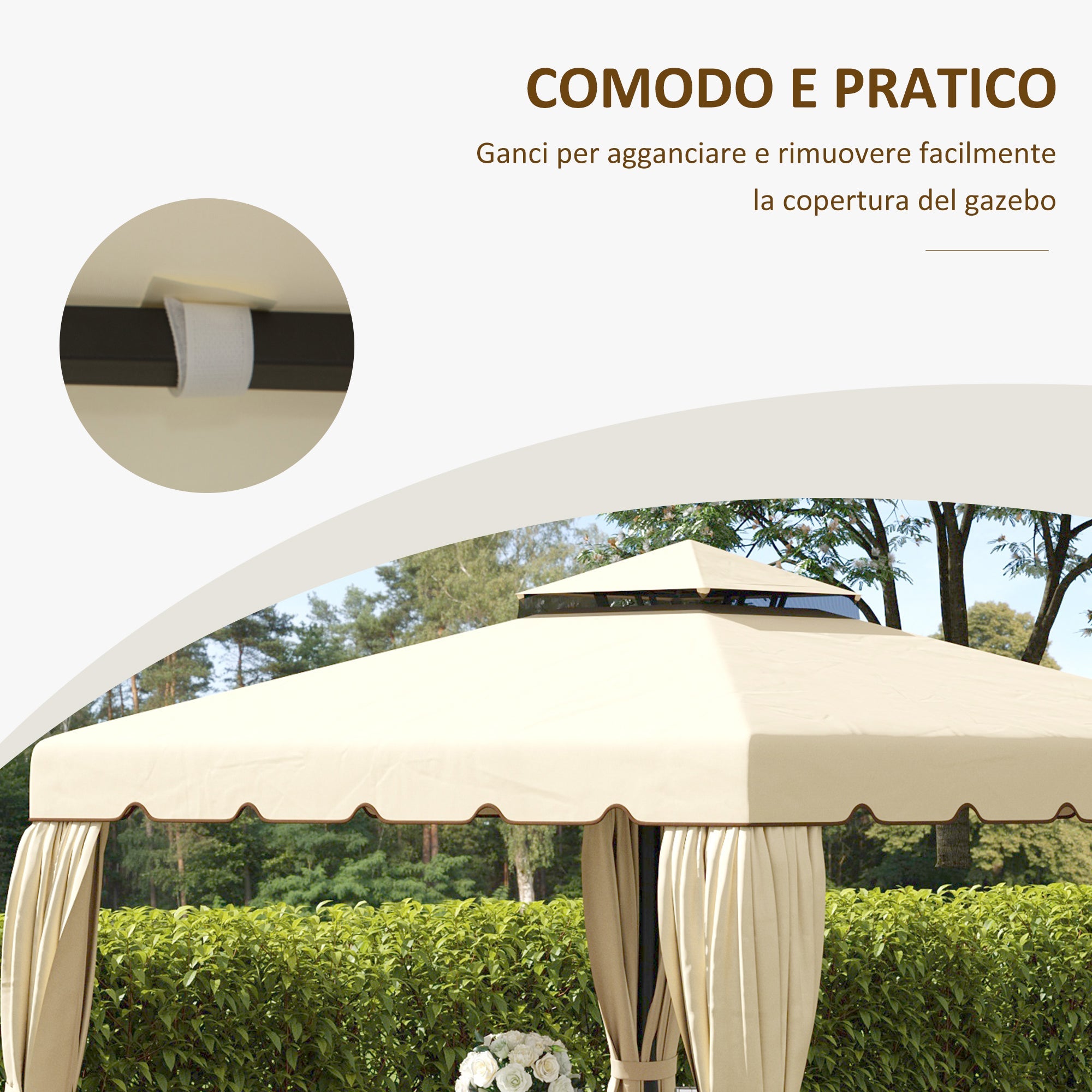 Easycomfort Tettuccio di Ricambio per Gazebo da Giardino 3x3m with Tetto a 2 Livelli in Poliestere Beige