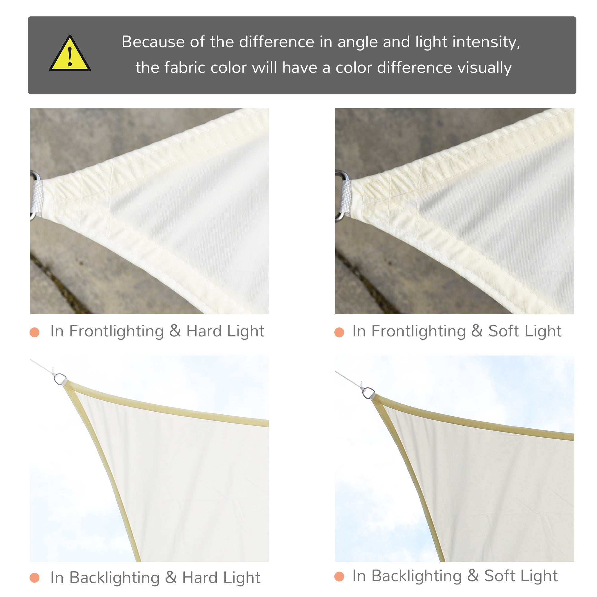 EASYCOMFORT Rectangular Shade Sail 4x6m, Outdoor Awning in Anti-UV Breathable Cream White Polyester