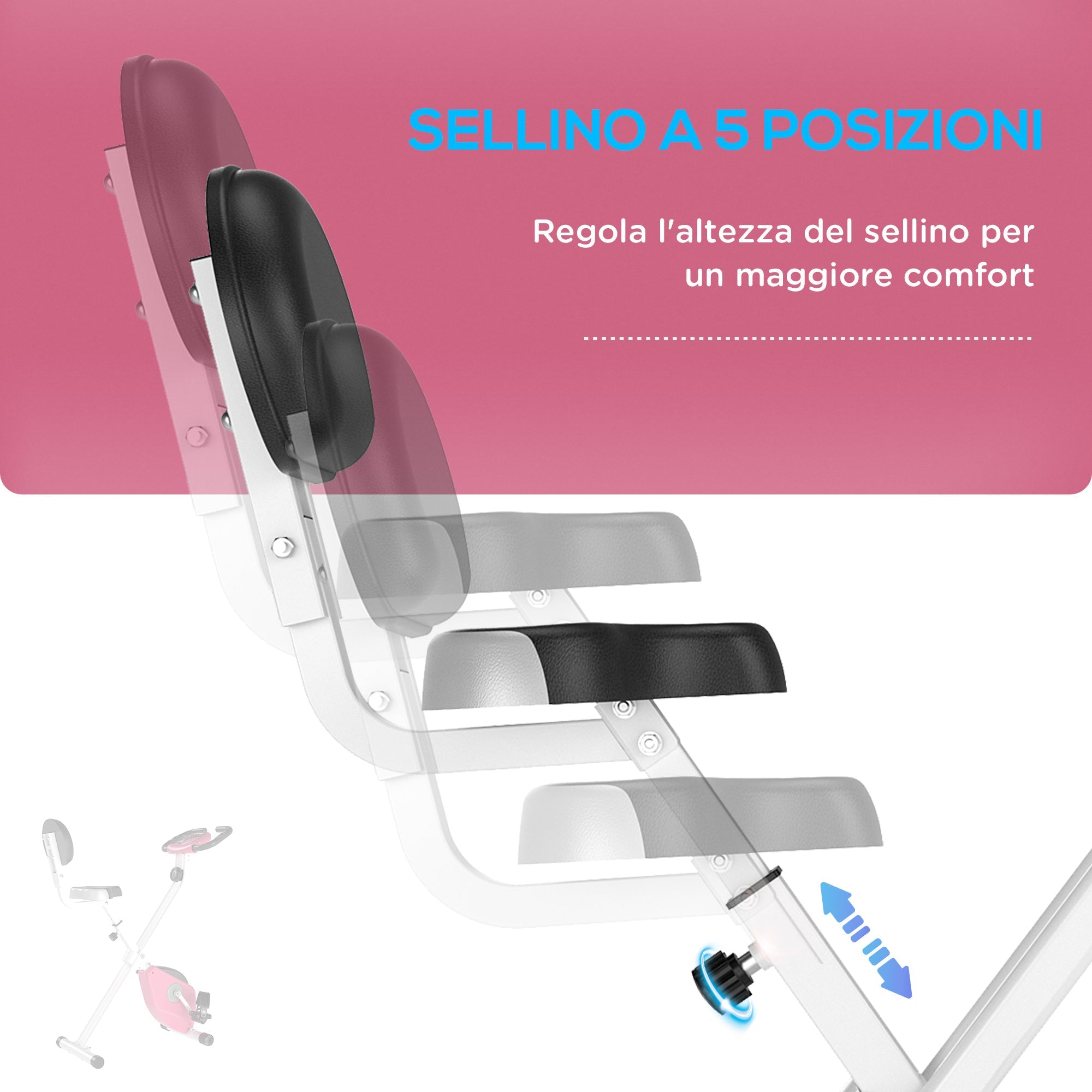 Easycomfort Cyclette da Camera Pieghevole with 5 Posizioni Regolabili e 8 Livelli di Resistenza Magnetica, Struttura a X, 43x97x109cm, Rosa e white