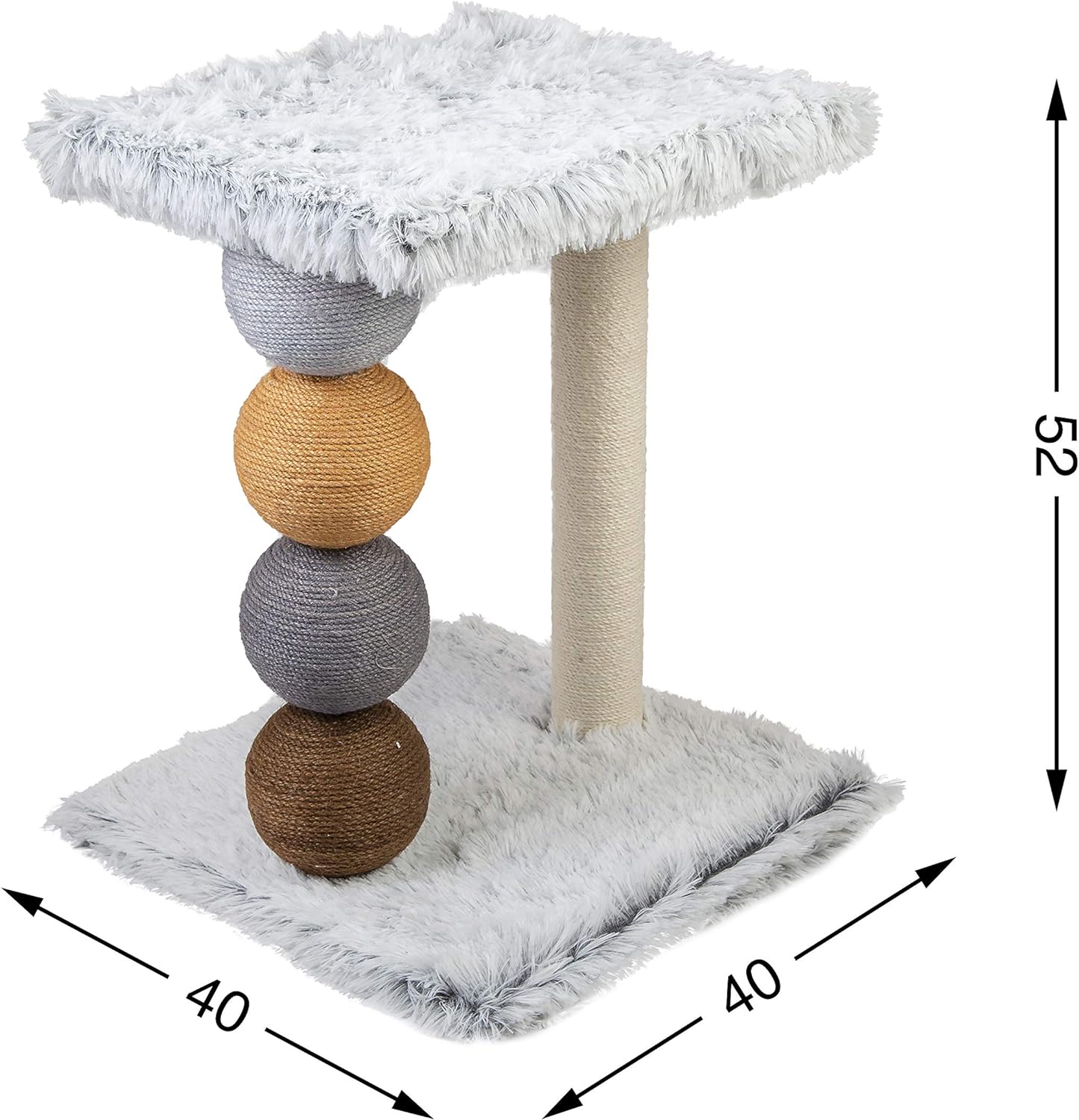 Tiragraffi per Gatti white Rivestimento Peluche with Palle Colorate e Palo in Sisal 52x40x40 cm