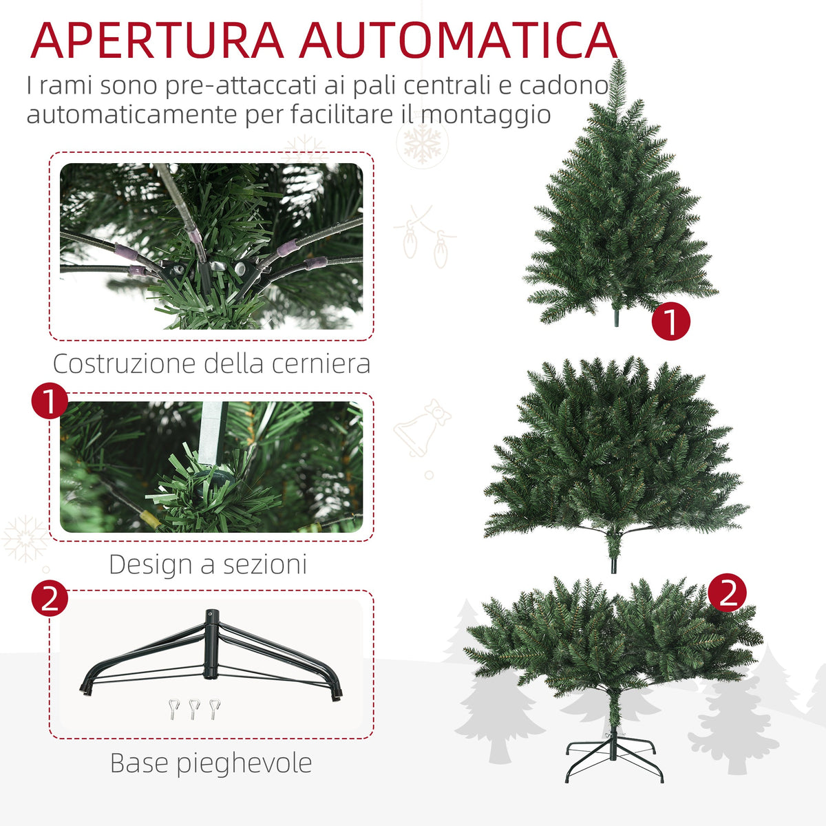 EasyComfort kunstkerstboom 180 cm – 800 takken, metalen voet, groen