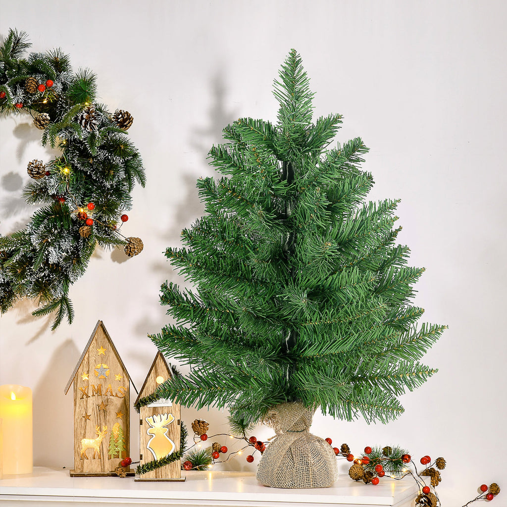 Easycomfort Albero di Natale Mini 55cm with 50 Rami Folti e Aghi Realistici in PVC, Base in Cemento e Iuta