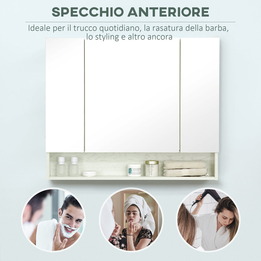 EasyComfort Armadietto Moderno da Bagno with Specchio a 4 Sezioni with Ripiani Regolabili, wall-mounted in Legno e Vetro, 90x15x75 cm, Grigio