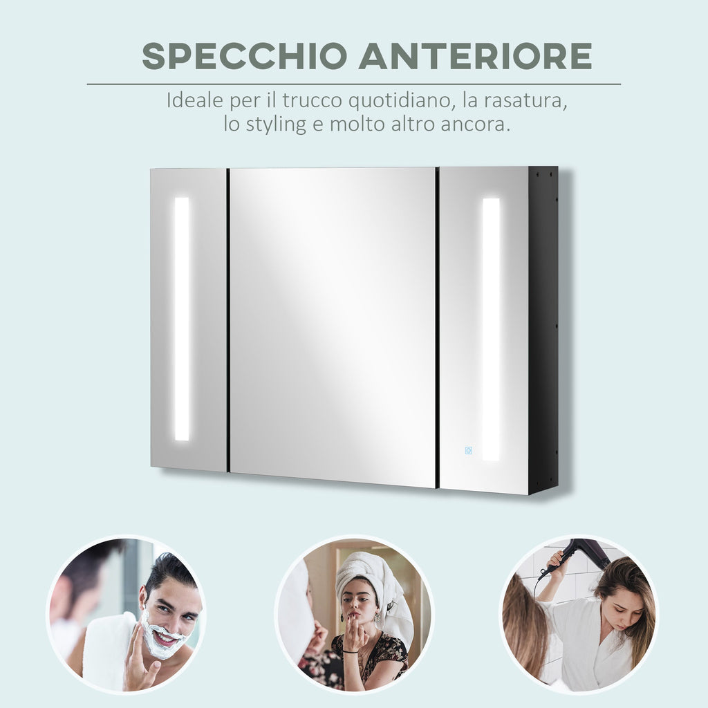 EasyComfort Armadietto spiegelkast wandmontage MDF 3 kastjes 90x15x65 cm zwart