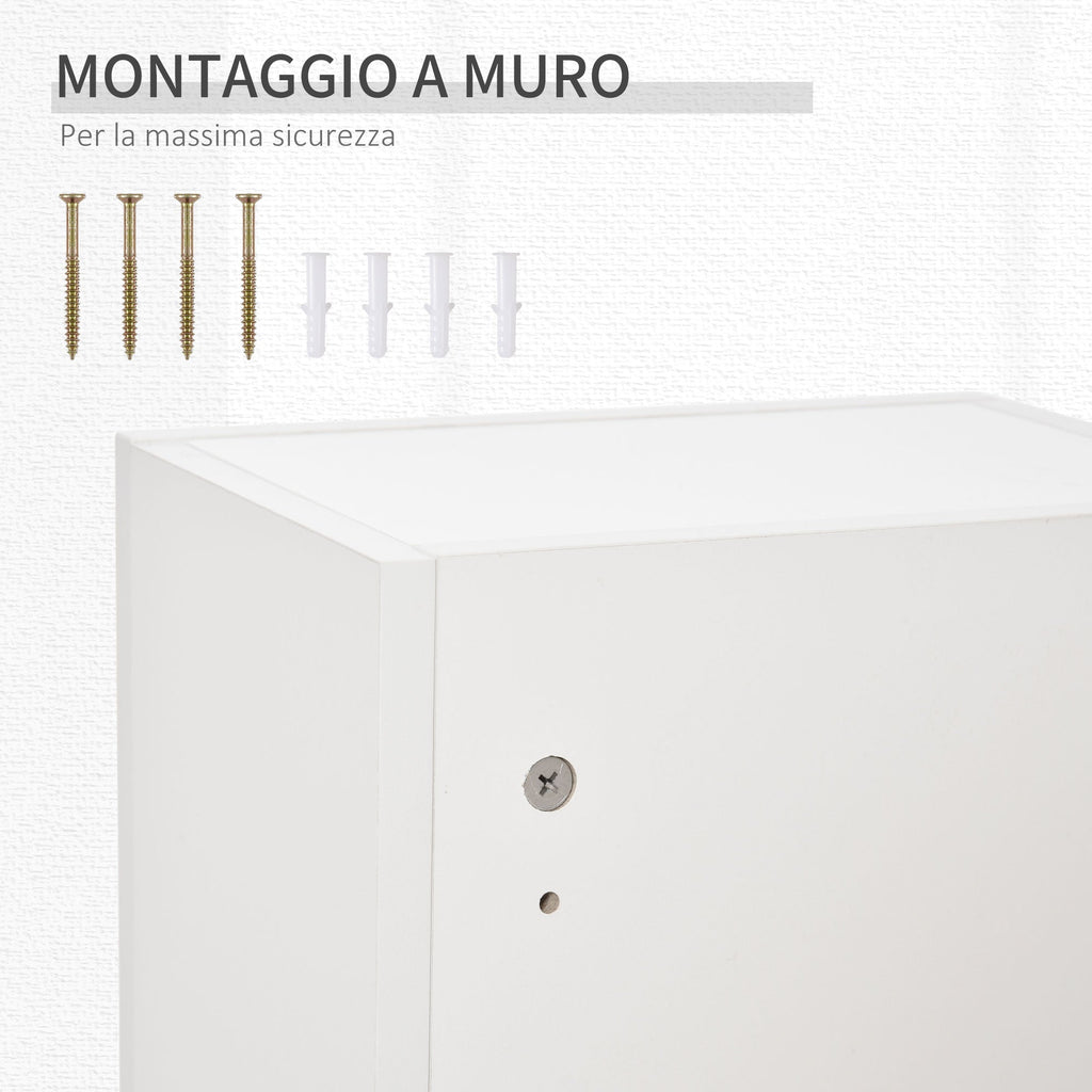 Easycomfort Armadietto Medicinali a Muro with Serratura, 5 Ripiani e Mensole Regolabili, in Legno e Vetro, white, 30x20x70cm