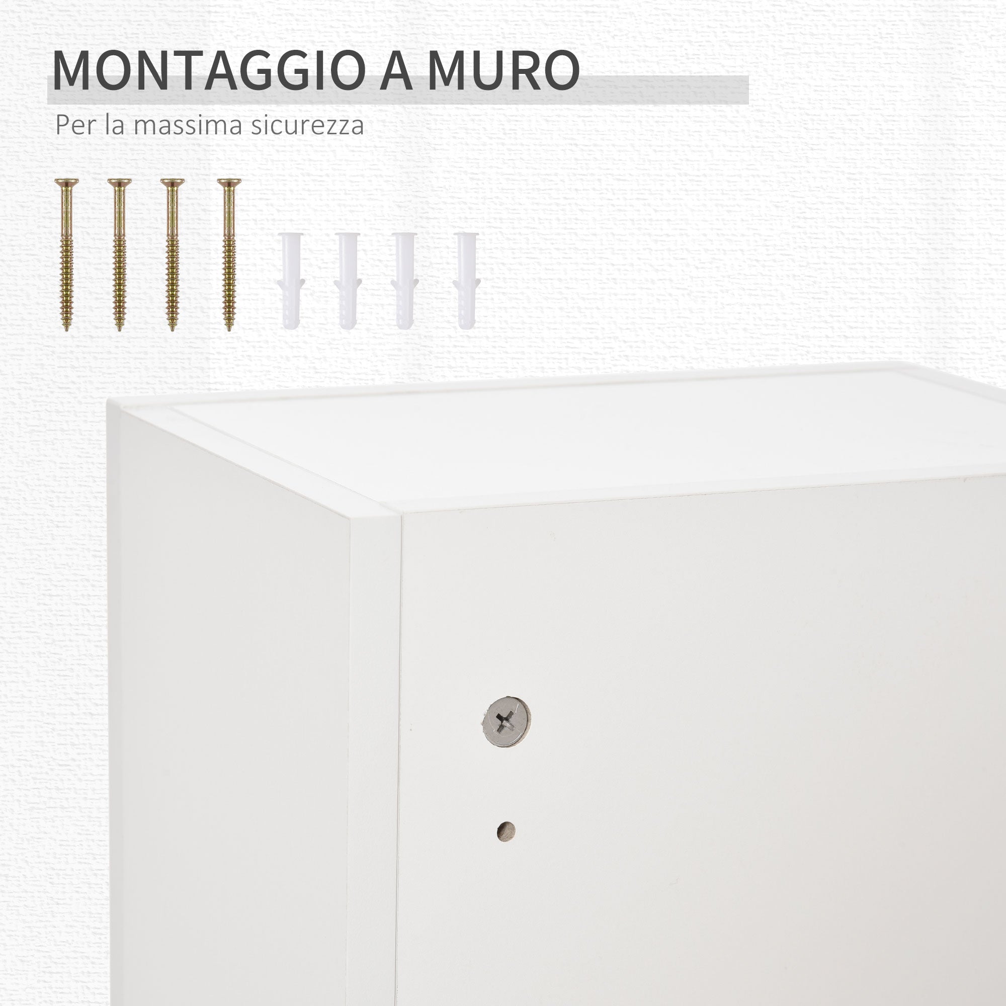 Easycomfort Armadietto Medicinali a Muro with Serratura, 5 Ripiani e Mensole Regolabili, in Legno e Vetro, white, 30x20x70cm