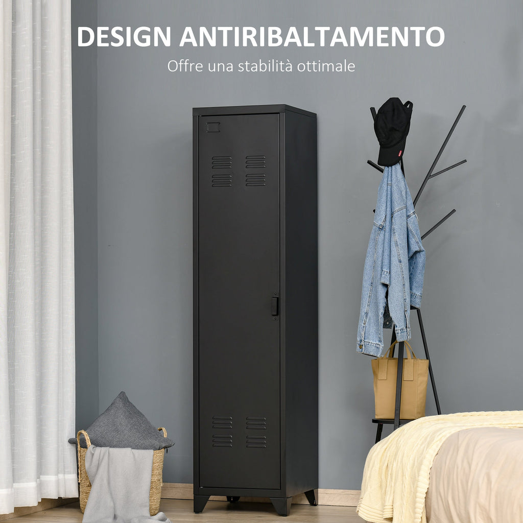 EasyComfort metalen 1-deurs kast 43x50x180 cm zwart