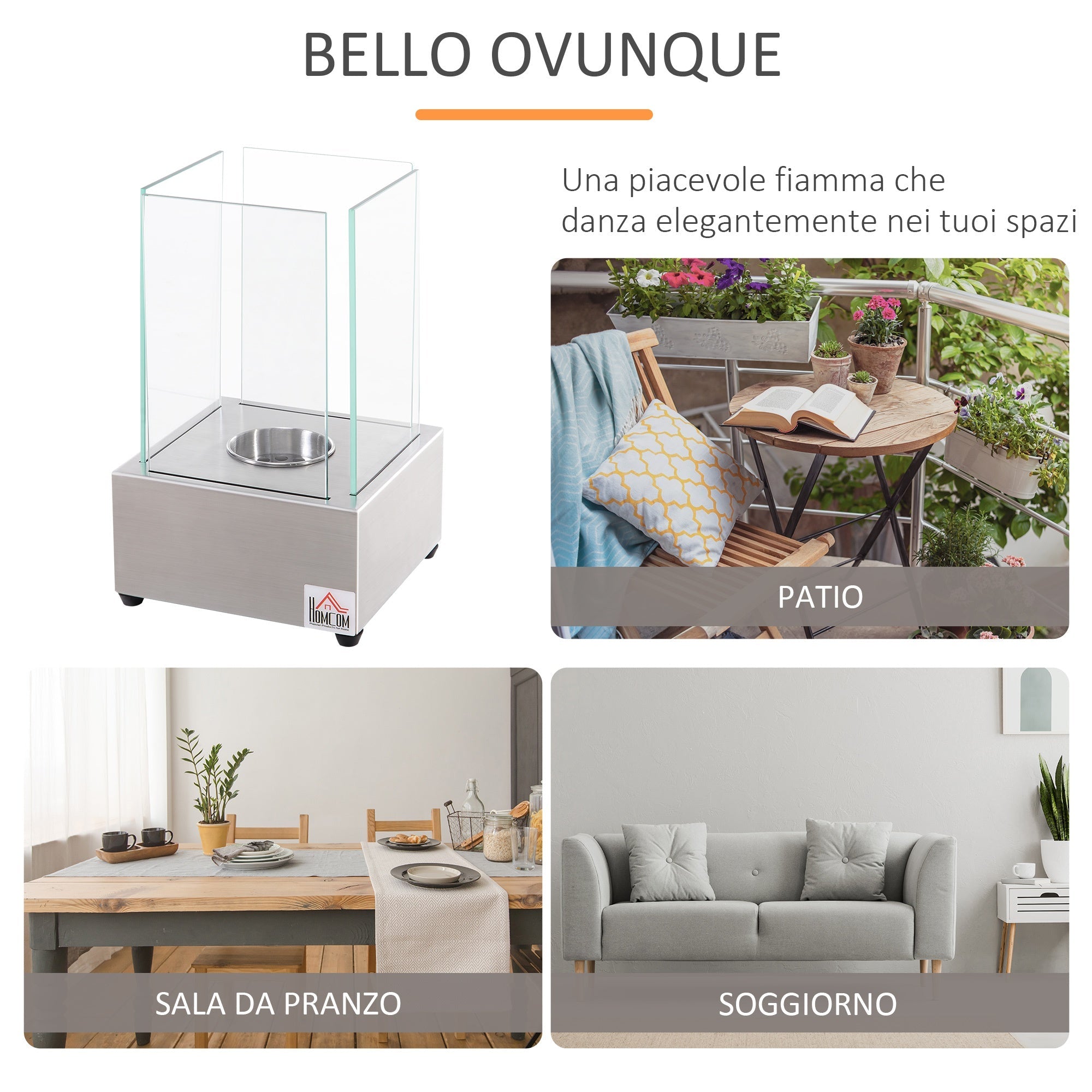 EasyComfort bio-ethanol tafelhaard 0.4L 20x20x33cm, zilver