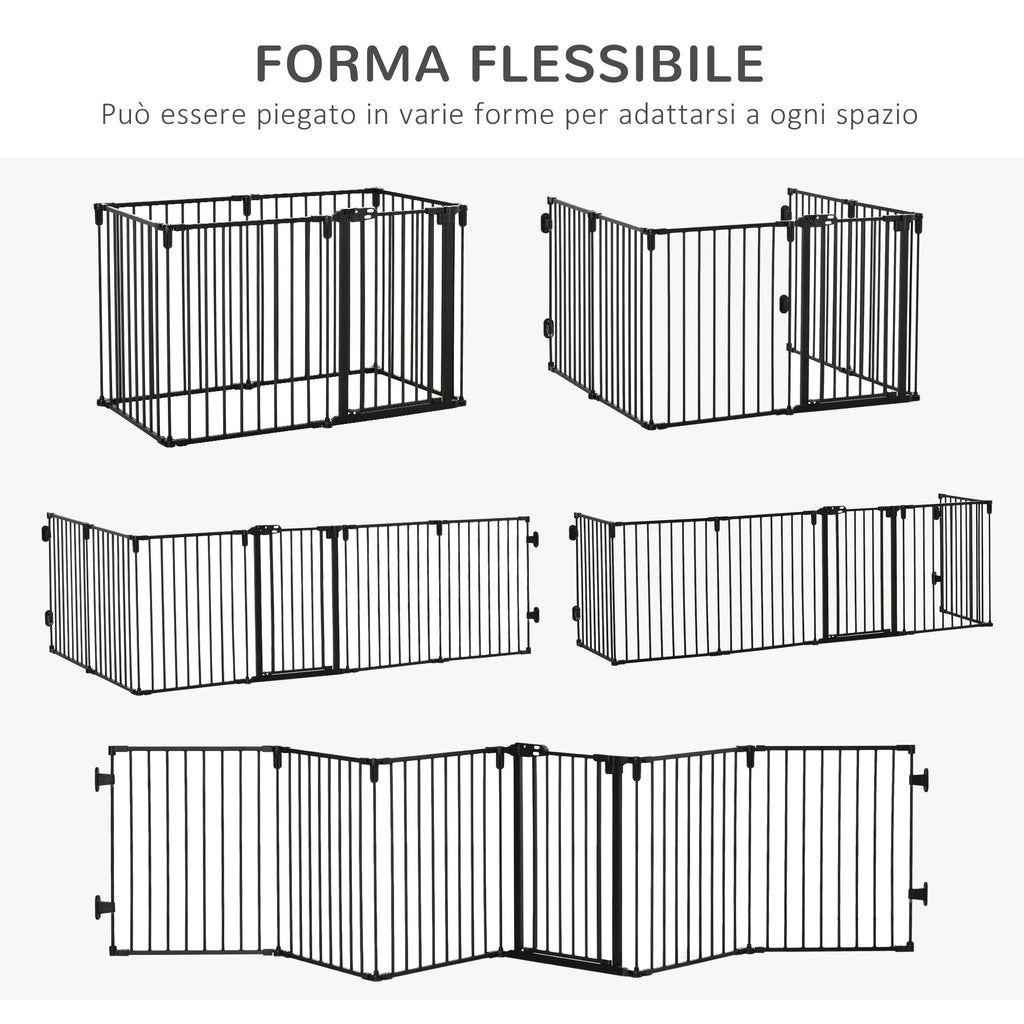 Easycomfort Cancelletto di Sicurezza Pieghevole 6 Sezioni, Cancellino Barriera per Cani in Acciaio, Sistema di Blocco e Chiusura Automatica, black