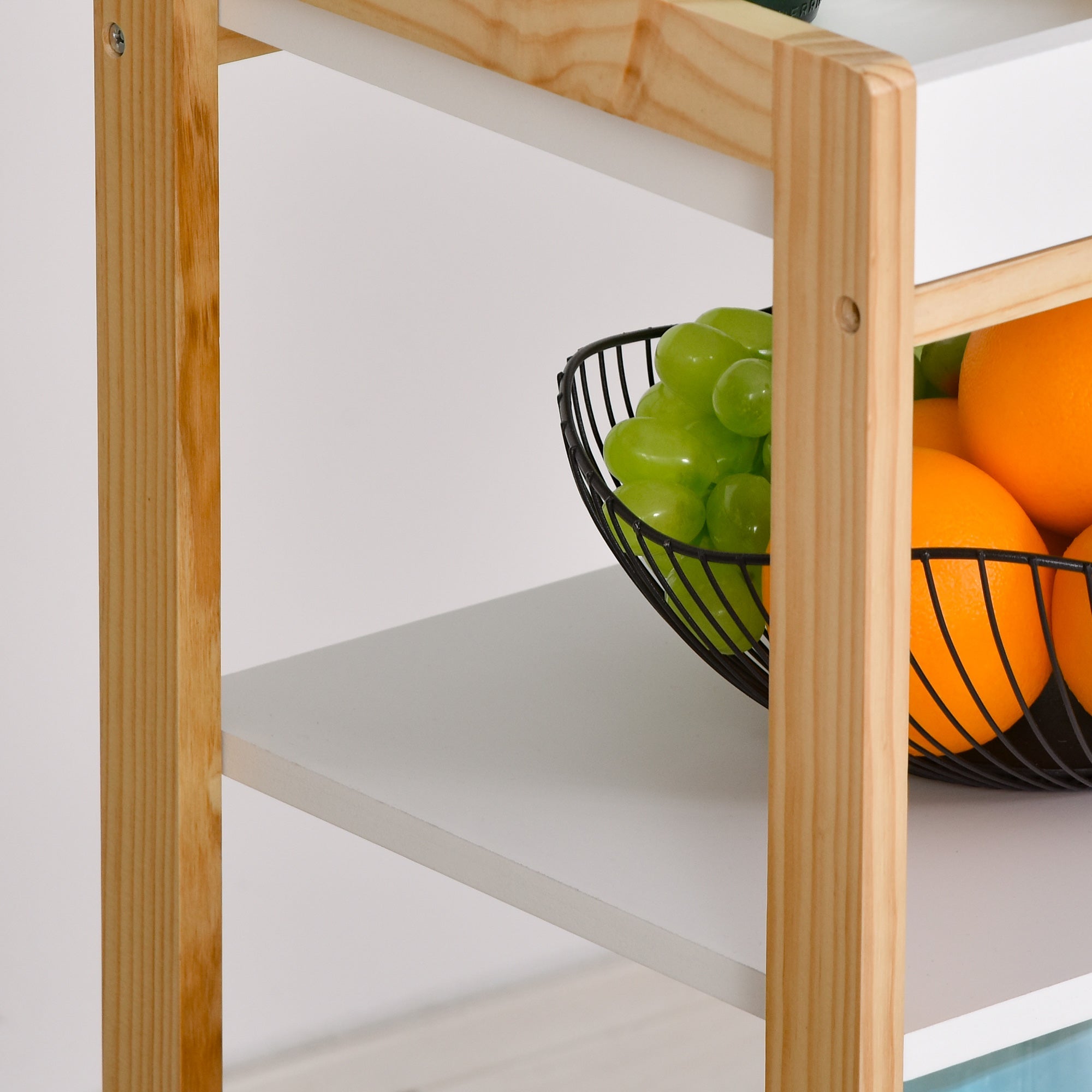 Easycomfort Carrello da Cucina a 4 Livelli in MDF e Legno di Pino with 4 Ruote Girevoli, 40x30x76 cm, white e Marrone