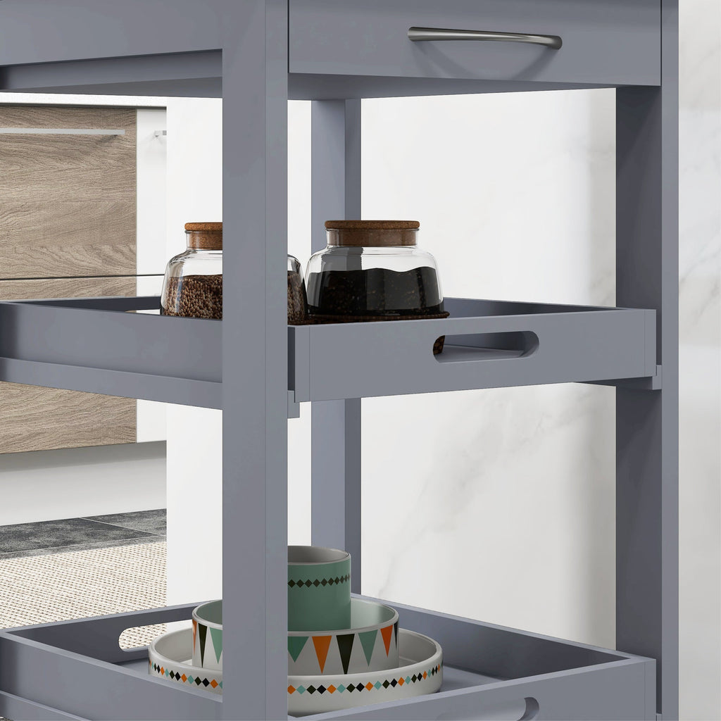 Easycomfort Carrello da Cucina with Cassetto, 2 Vassoi Estraibili e Ripiano Fisso, in Legno di Pino e MDF, 37x37x76 cm