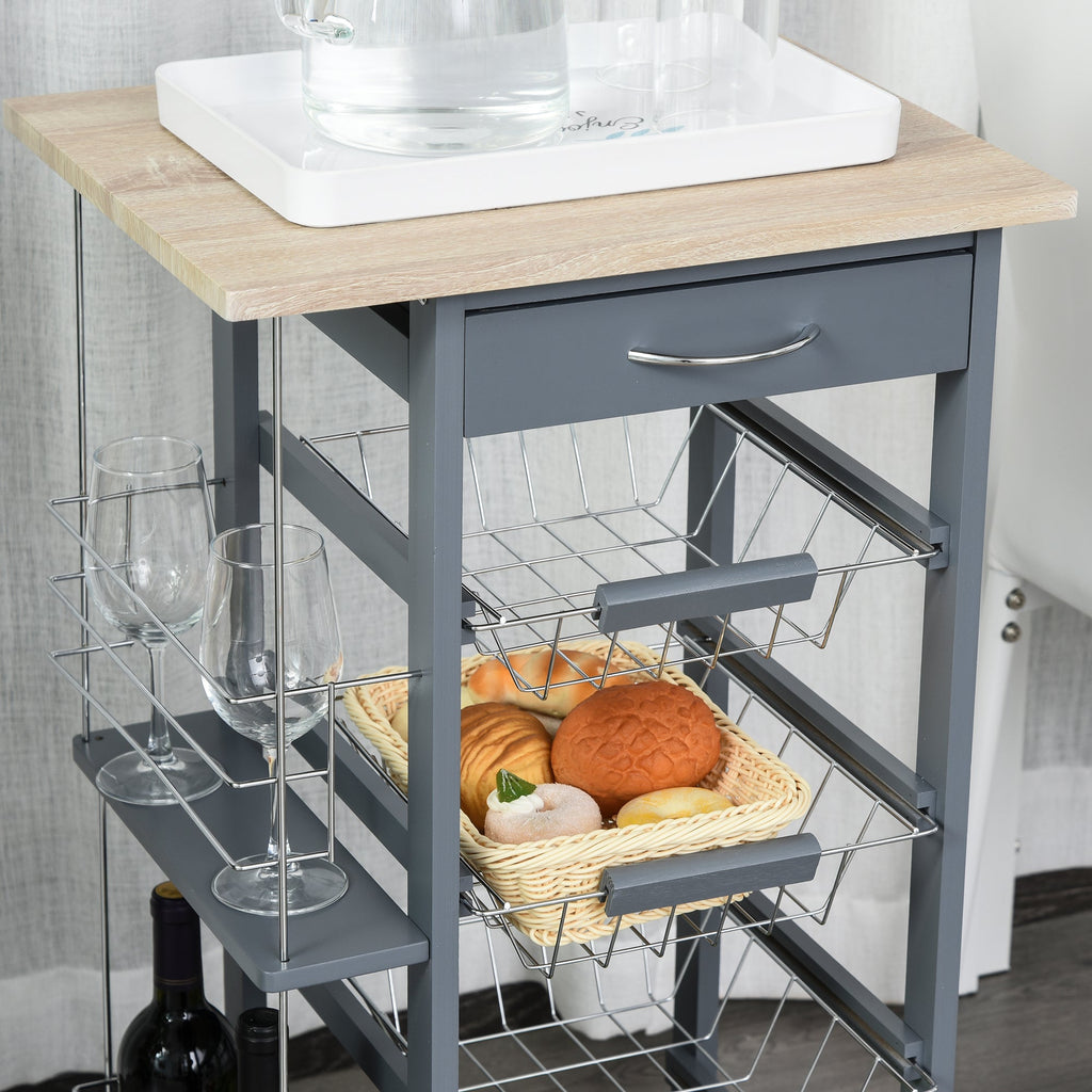 EasyComfort keukentrolley donkergrijs met 1 lade en 4 metalen manden