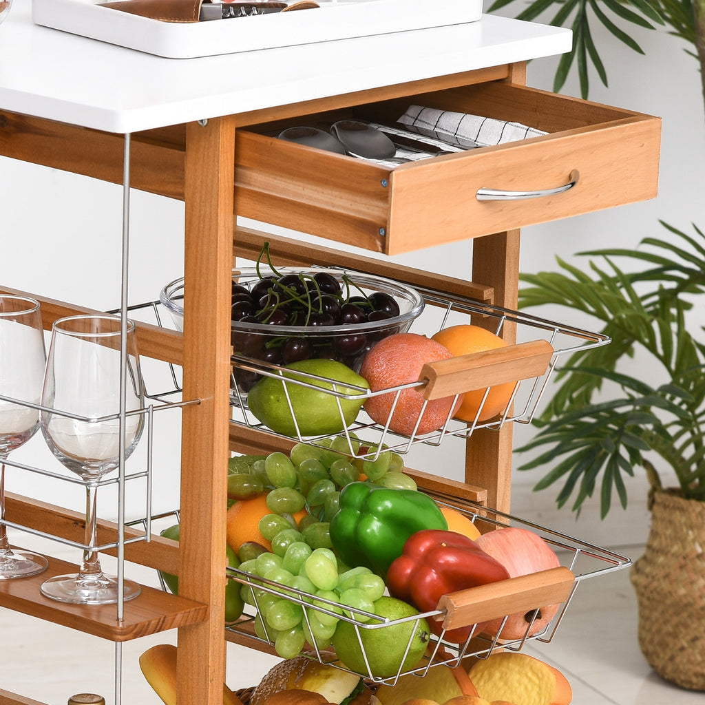 EasyComfort Keukentrolley bruin hout — 1 lade, 4 metalen manden