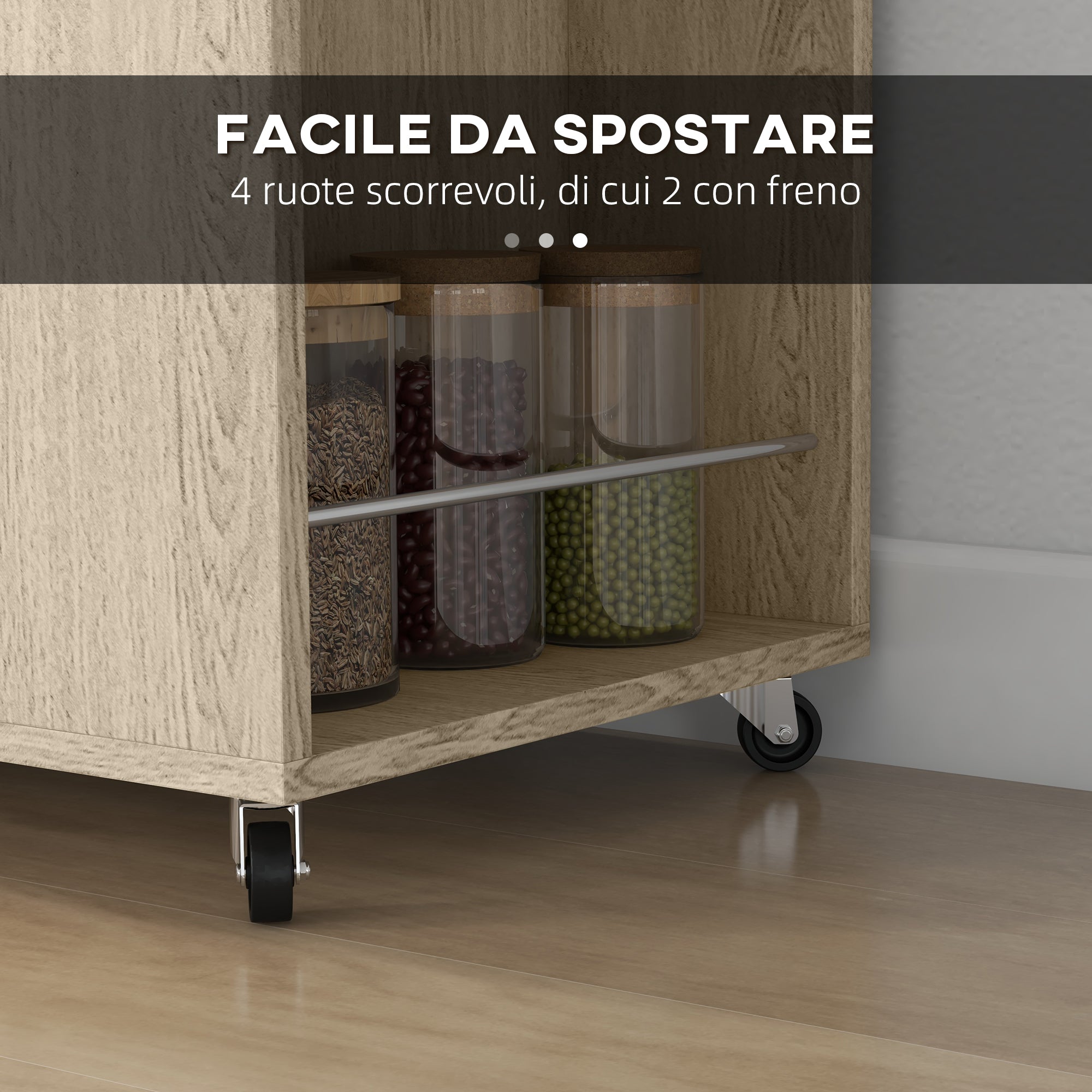Easycomfort Carrello da Cucina in Truciolato with Ripiano Aperto, Armadietto a 2 Ante e Scaffale Laterale, 75x40x80.5 cm